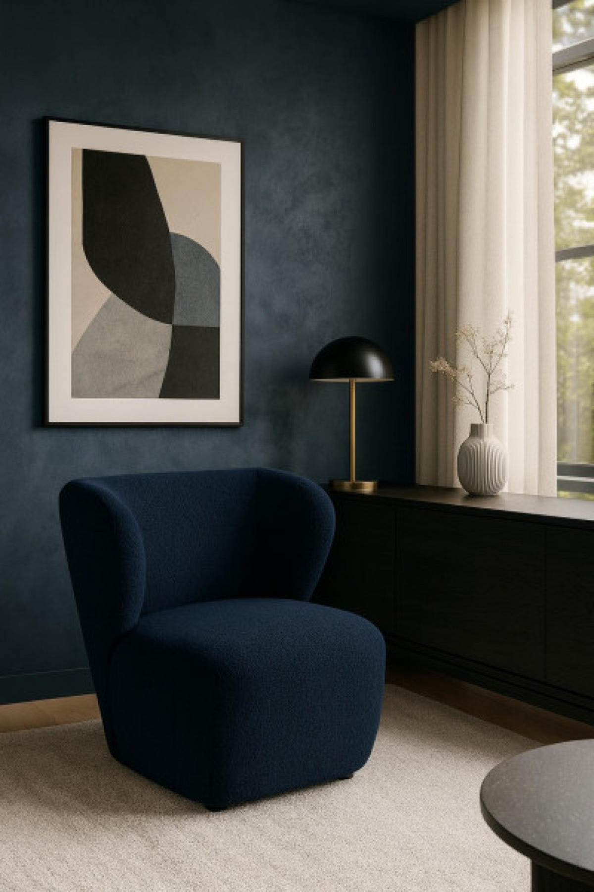 SESSEL Granat EVA Mit Breit Gepolstertem Rückenlehne Boucle - Dunkelblau, Textil (82/74/74cm) - Sepro Meble