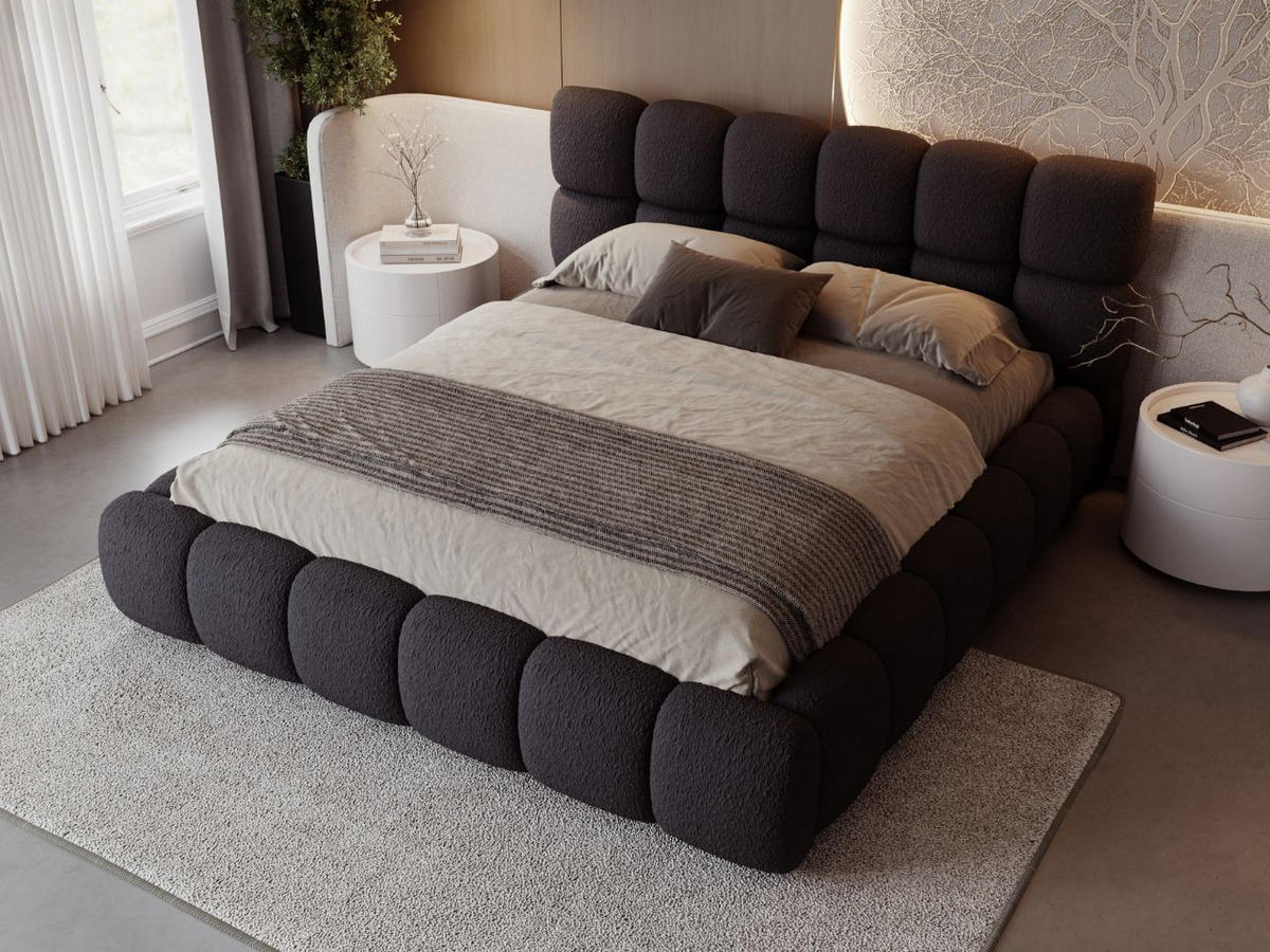 POLSTERBETT Modo 180x200 Bouclé-Stoff Schwarz - Schwarz, Textil (180/200cm) - Graingold