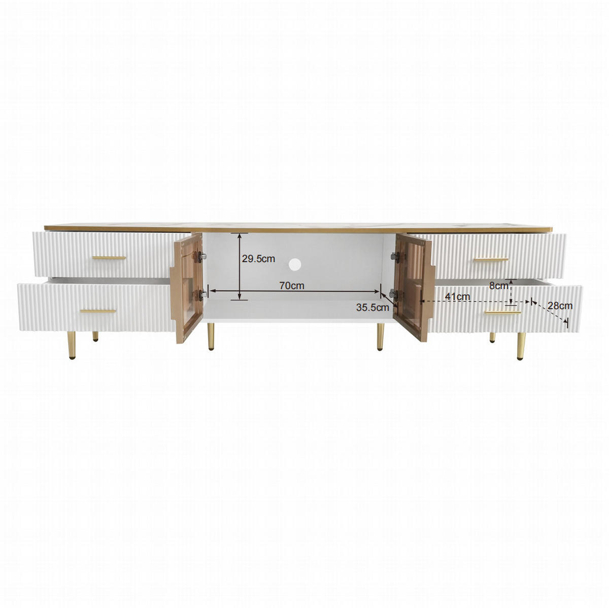 LOWBOARD 170/37/47,5 cm aus Spanplatte mit LED-Beleuchtung und braunen Glastüren Weiß - Weiß, Holzwerkstoff (170/47.5/37cm) - Modenvie