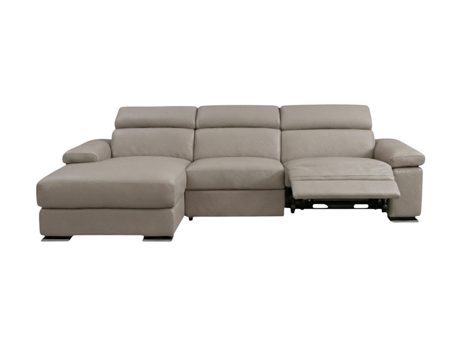 ECKSOFA Plutone Echtleder mit 1 x Relaxfunktion Greige - Greige, Leder/Metall (286/165cm)
