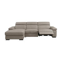 ECKSOFA Plutone Echtleder mit 1 x Relaxfunktion Greige - Greige, Leder/Metall (286/165cm)