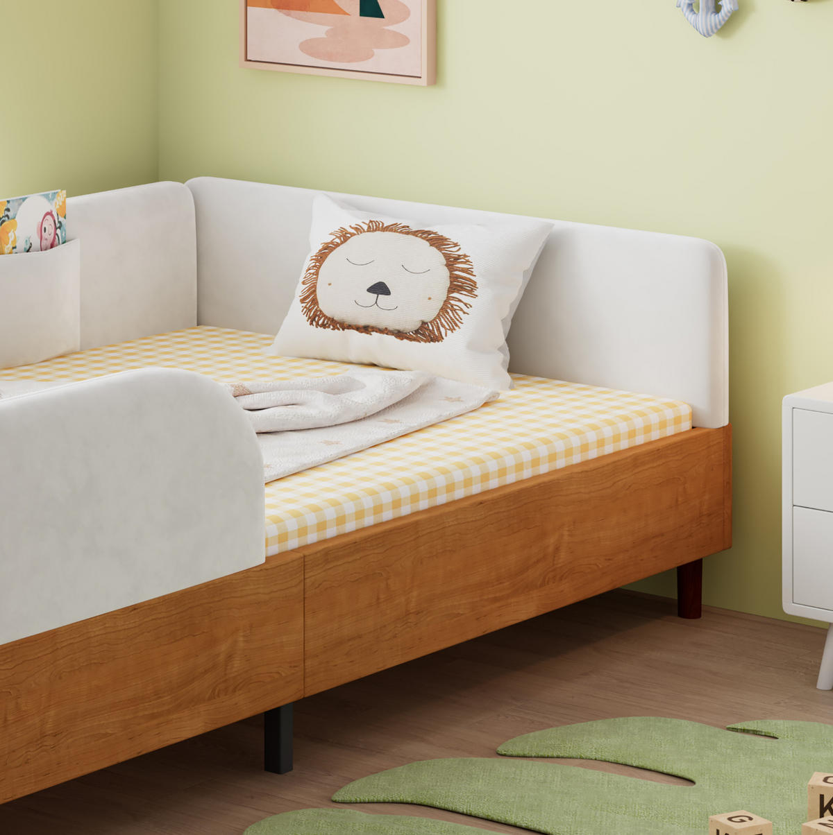 POLSTERBETT 90/200 cm Weiß/Natur aus Samt mit 2 Stautaschen - Naturfarben, Textil (90/200cm) - OKMYHOME