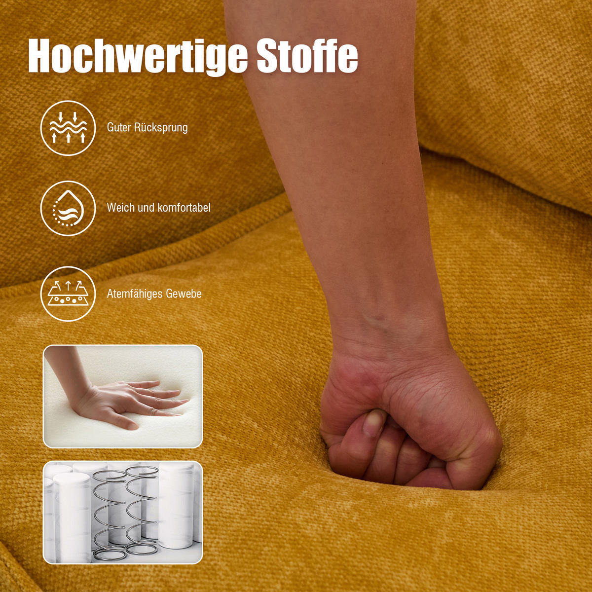 SOFA 2-SITZER in Gelb aus weichem Chenille - Gelb, Textil (127/66/69cm) - Urban Meuble