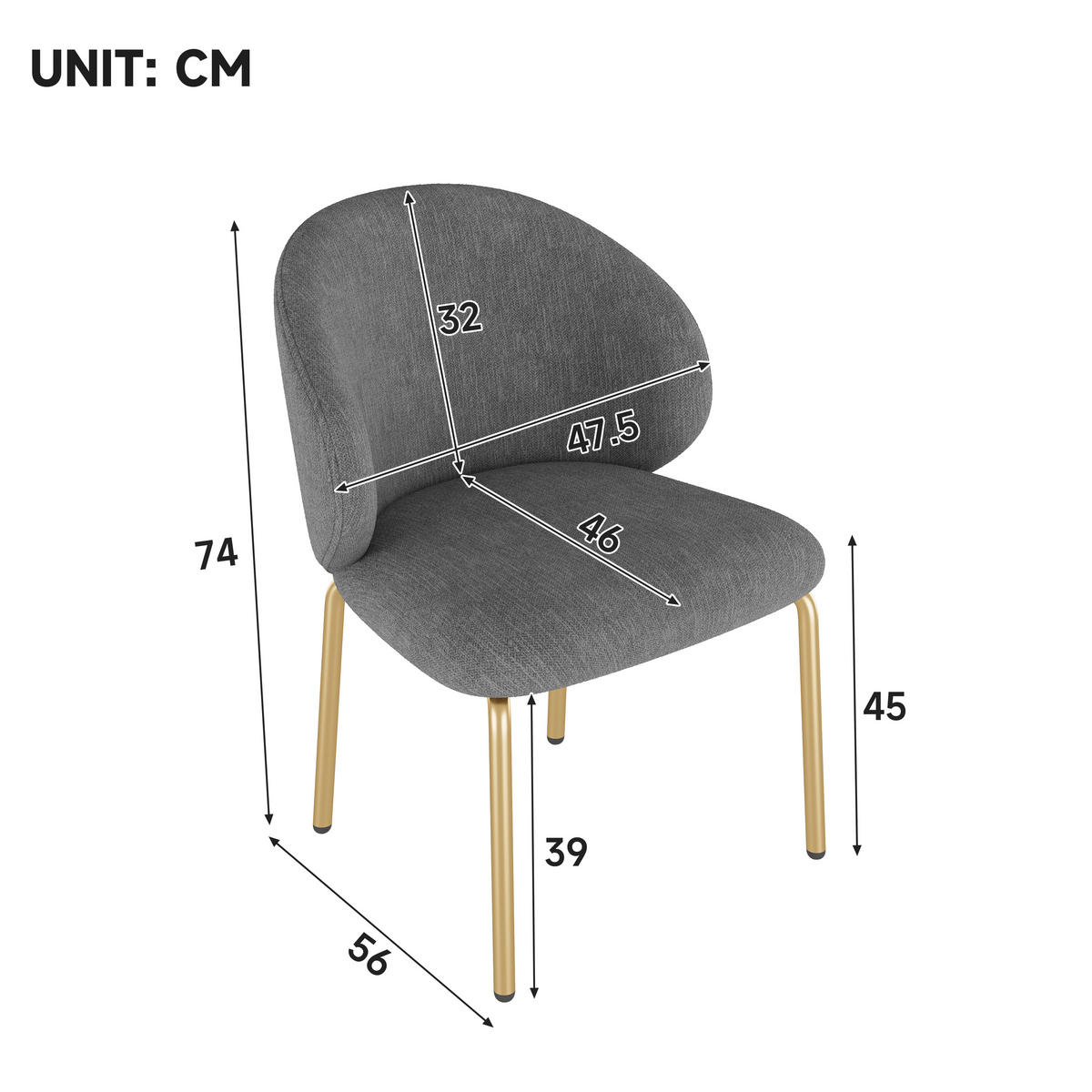 STUHLSET, 4 Stühle, Chenille, Goldbeine, Grau - Grau, Textil (47.5/74/56cm) - FLIEKS