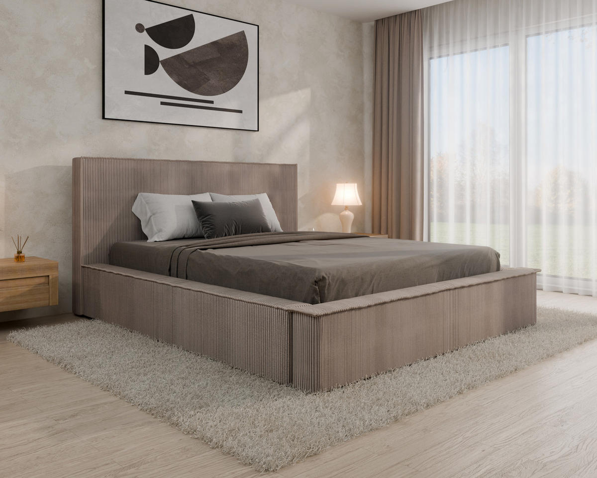 POLSTERBETT SANA 160x200cm Elegantes Polsterbett für modernen Wohnstil , ohne matratze, cappuccino - Cappuccino, Holz (160/200cm) - Homesy