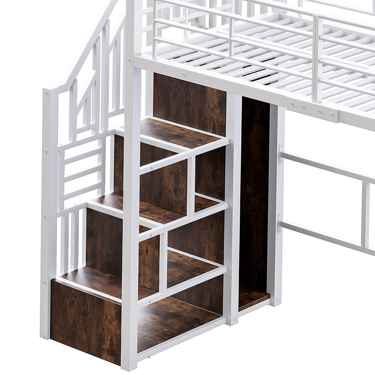 HOCHBETT 90/200 cm mit LED-Leuchten und Schreibtisch in Weiß - Weiß, Metall (90/200cm) - OKWISH