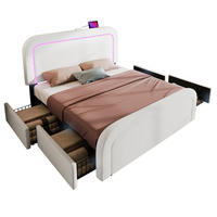 POLSTERBETT 140/200 cm aus Sherpa mit USB-C, LED-Beleuchtung und 4 Schubladen Weiß - Weiß, Fell (140/200cm) - Modenvie