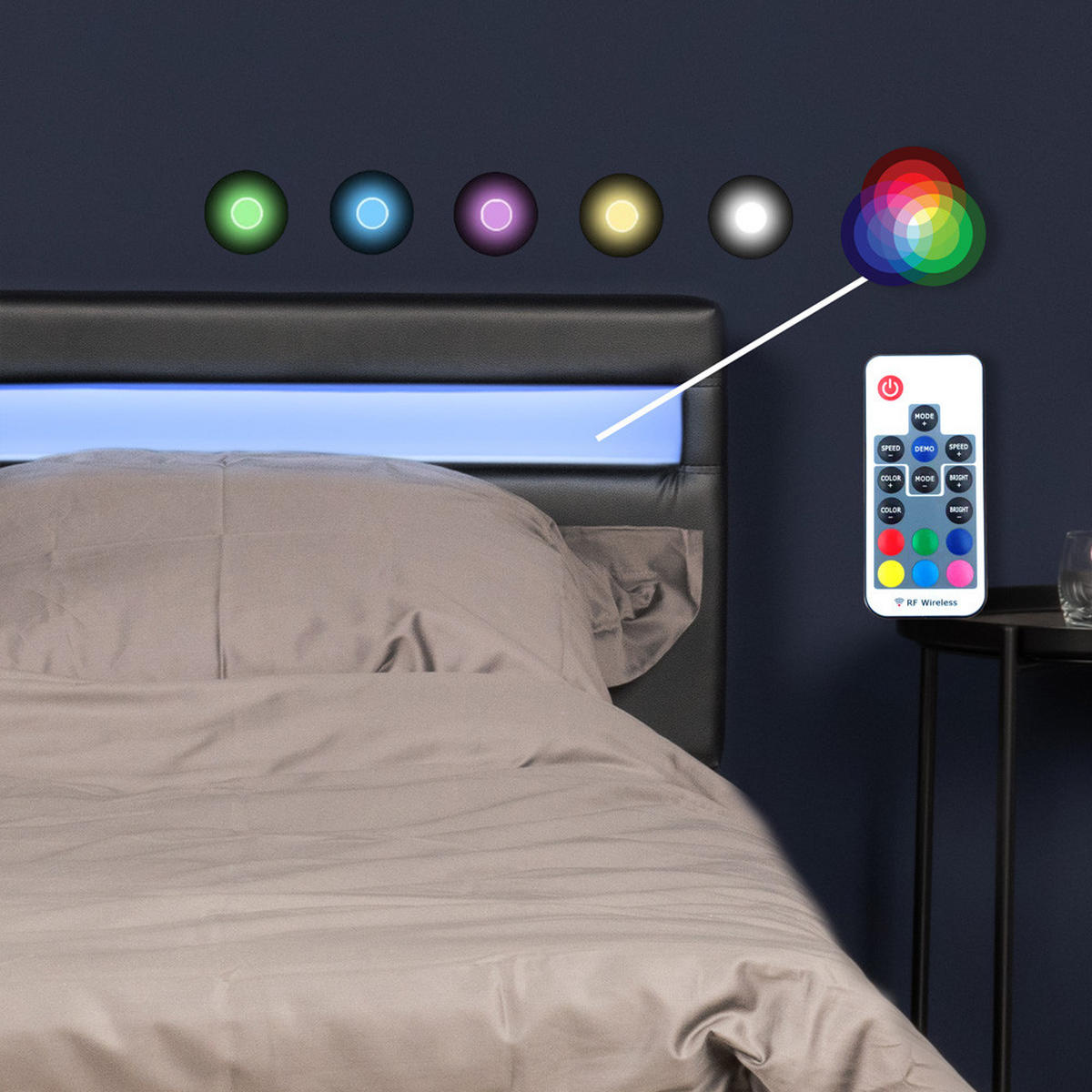LED BETT ASTRO - Schwarz, 90 x 200 cm - Schwarz, Kunststoff - Home Deluxe