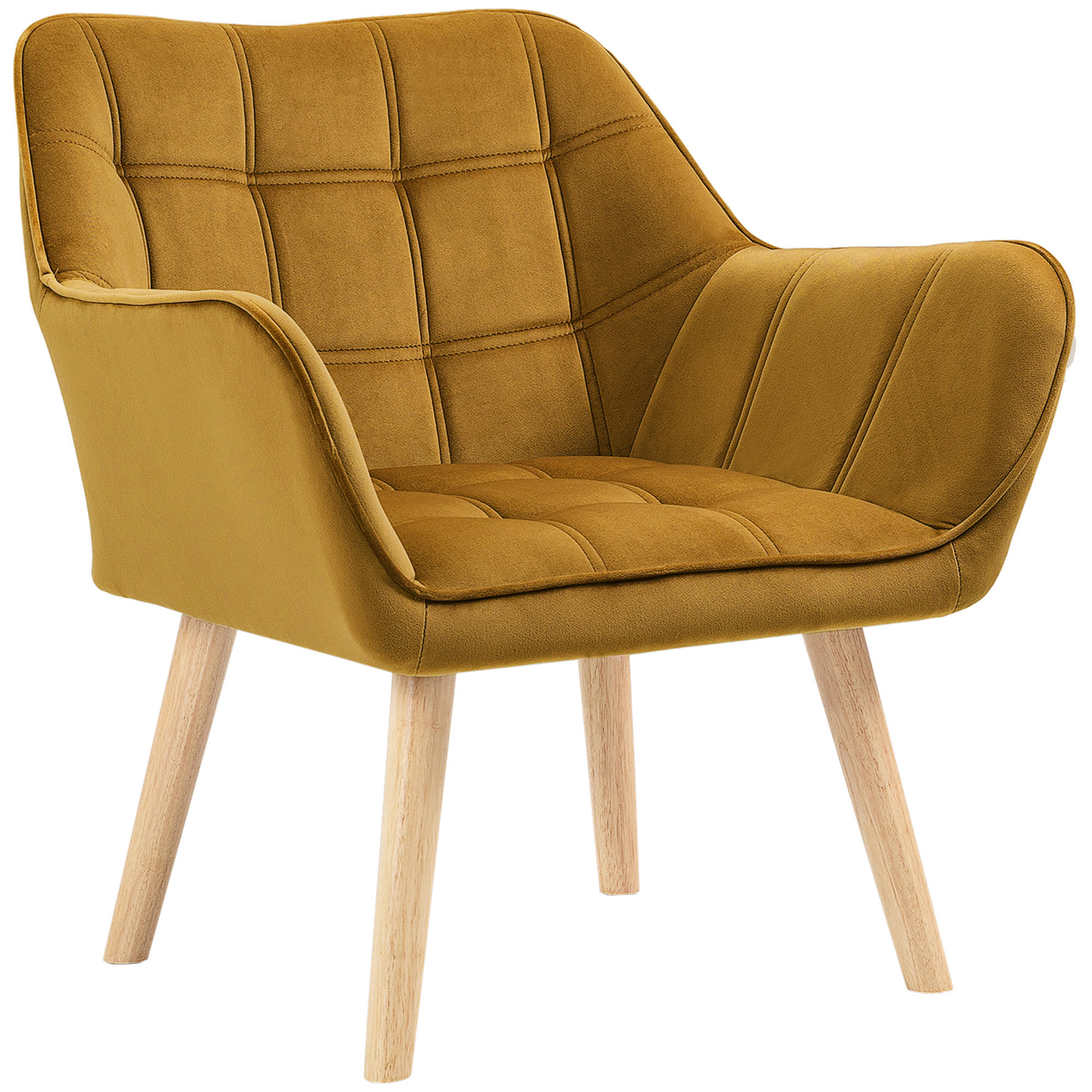 ARMLEHNENSTUHL DE-06807 Skandi Design mit Samtoptik und Kautschukholzbeinen Gelb - Gelb, Holz/Textil (61.5/71/67cm) - ComfortXL