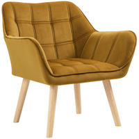 ARMLEHNENSTUHL DE-06807 Skandi Design mit Samtoptik und Kautschukholzbeinen Gelb - Gelb, Holz/Textil (61.5/71/67cm) - ComfortXL