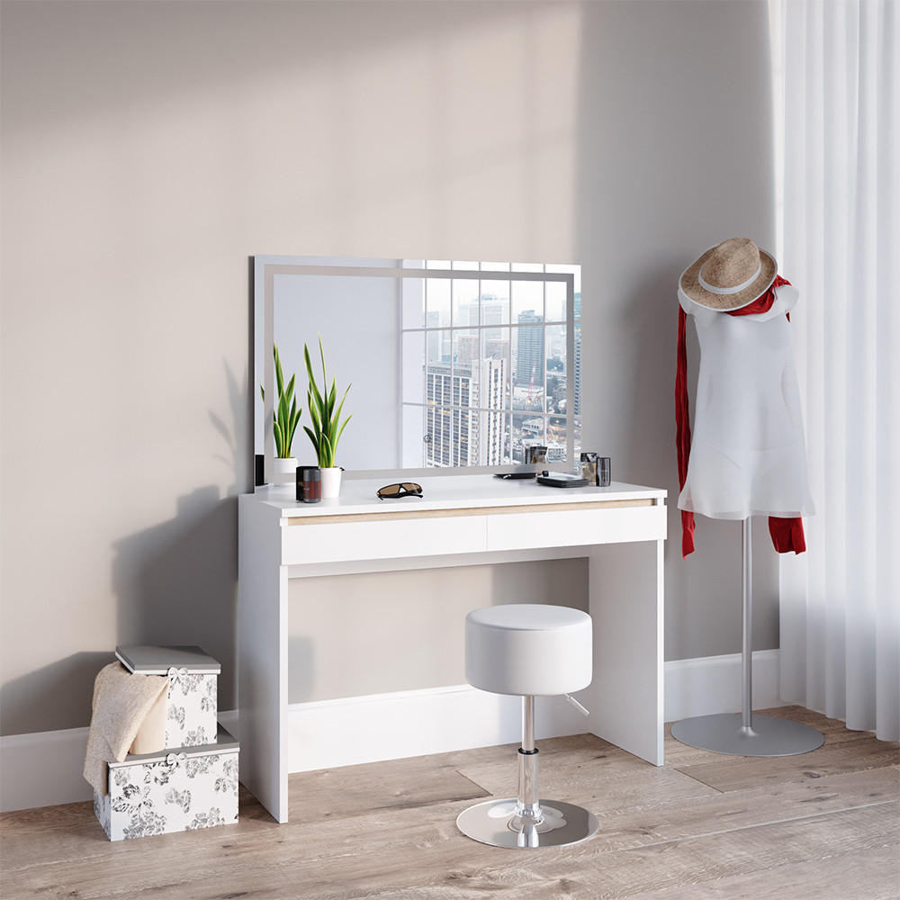 SCHMINKTISCH Emma Weiß 120 cm mit LED-Spiegel und Hocker - Weiß, Holzwerkstoff (120/83/41.8cm) - Vicco