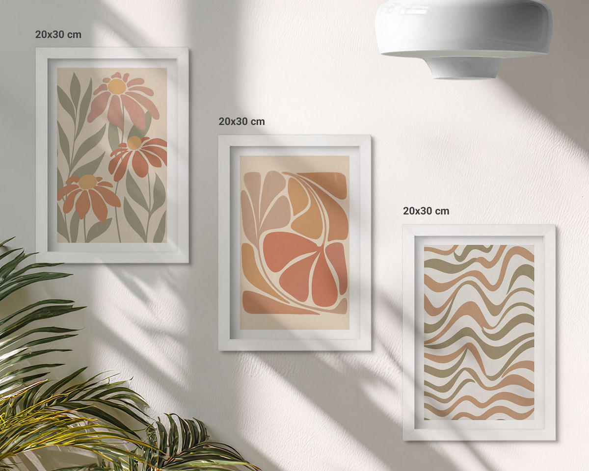 WANDBILDER 3er-Set - 20x30 cm Weißer Rahmen - Abstrakte Pastellblumen - Weiß, Kunststoff (20/30cm) - ArtPrintCave