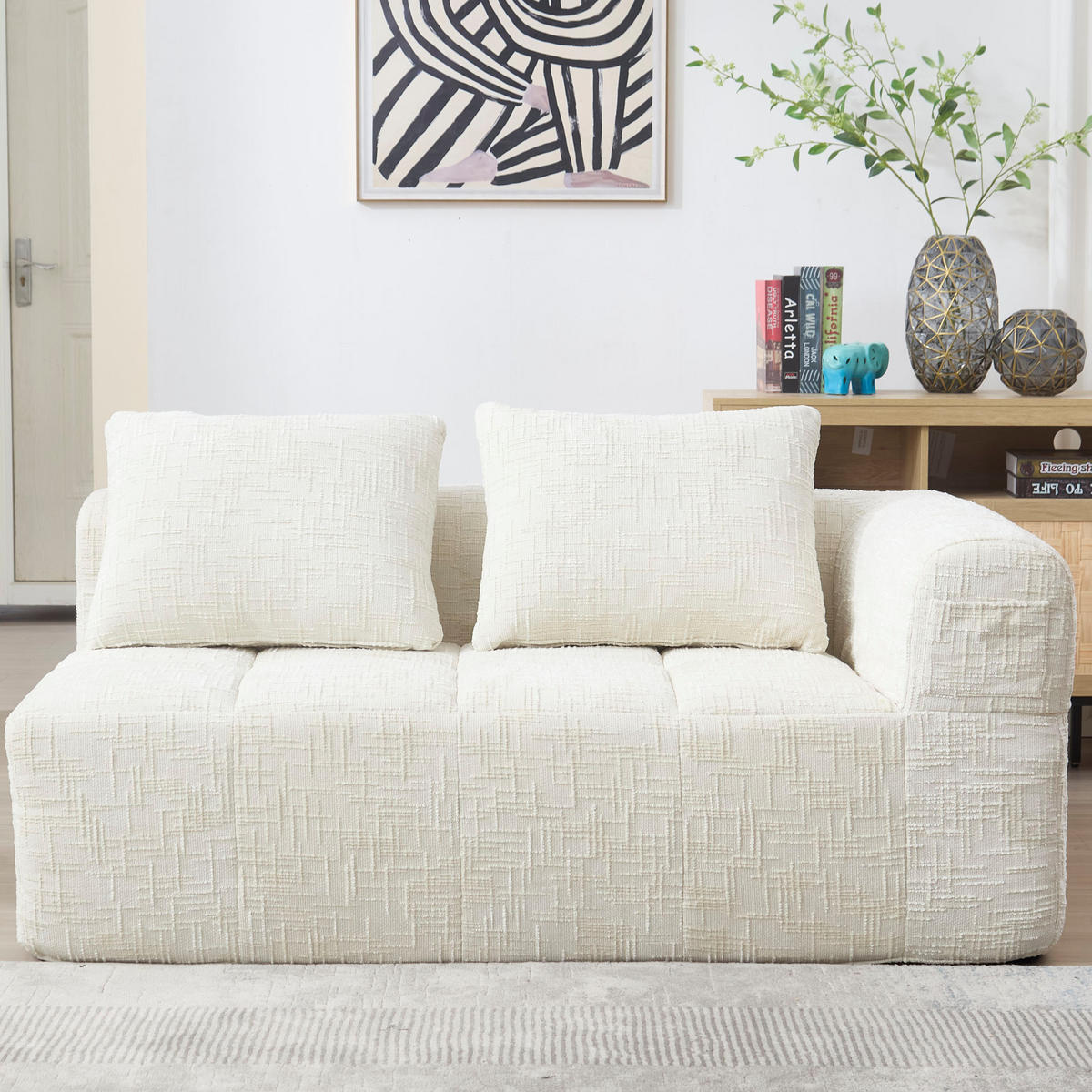 SOFA mit Seitentaschen ca. 158 x 90 cm Chenille Beige - Beige, Kunststoff (158/60/90cm) - Meubliv