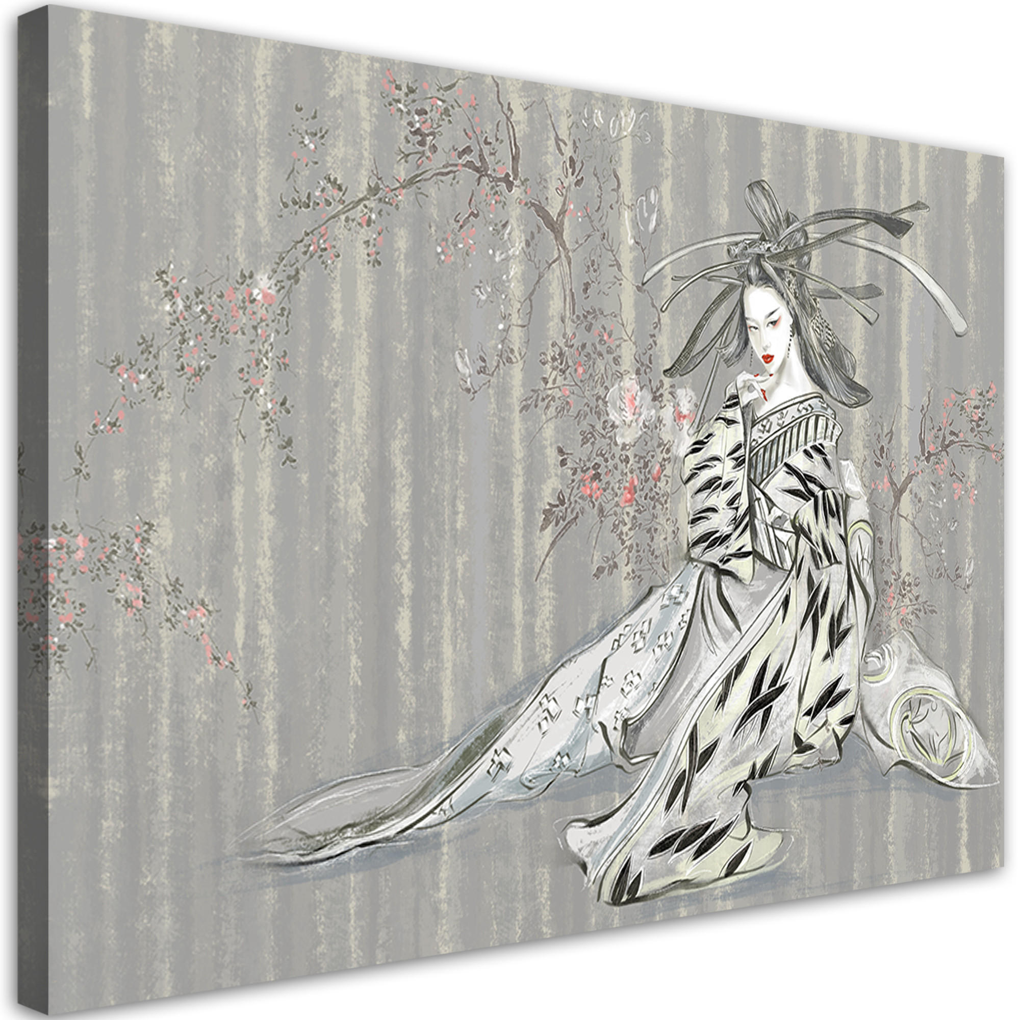 WANDBILD traditioneller japanischer geisha - Grau, Textil (60/40cm) - Feeby