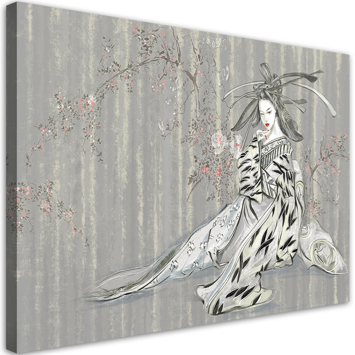 WANDBILD traditioneller japanischer geisha - Grau, Textil (60/40cm) - Feeby