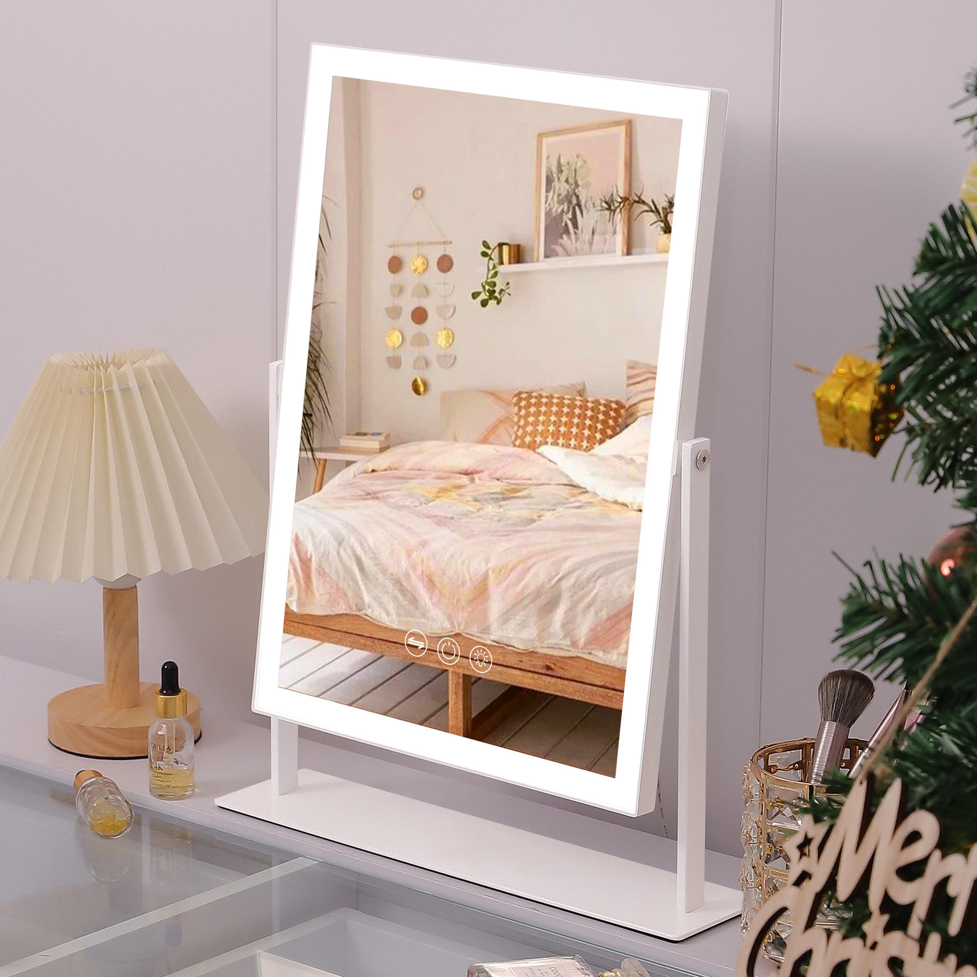 SCHMINKSPIEGEL mit LED Lichtleiste weiß 30/41 cm - Weiß, Metall (30/41/3cm) - VANITII