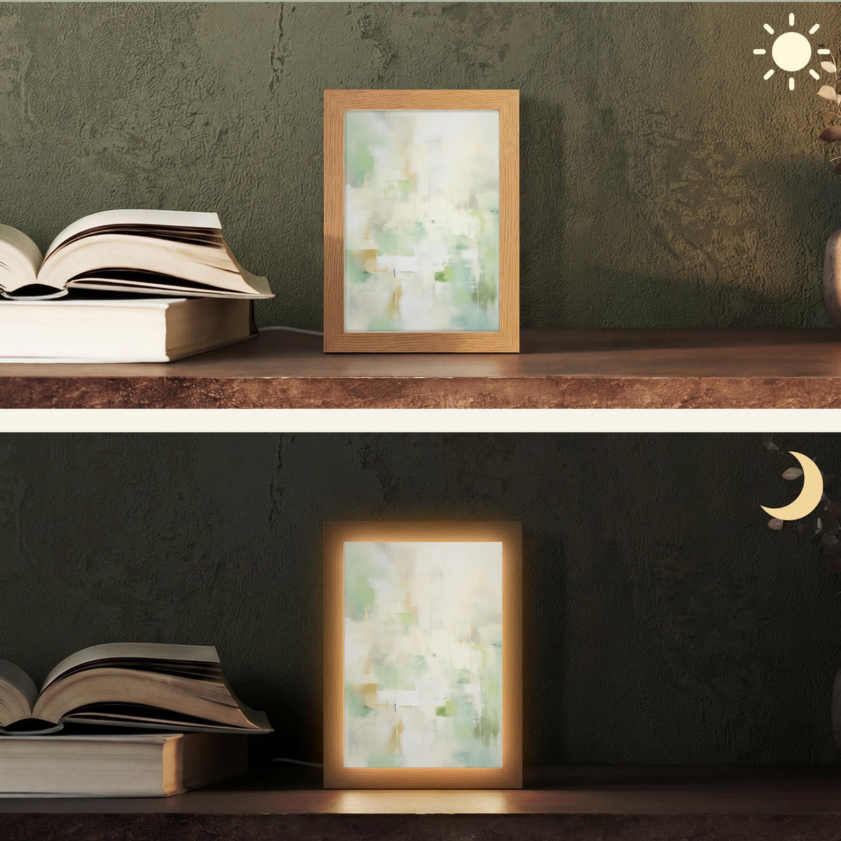 STOLNÍ LAMPA Abstraktní - Umění - Bílá - Zelená - Moderní 15x20 cm - modrá, kompozitní dřevo (8/15/20cm) - OnlyWow