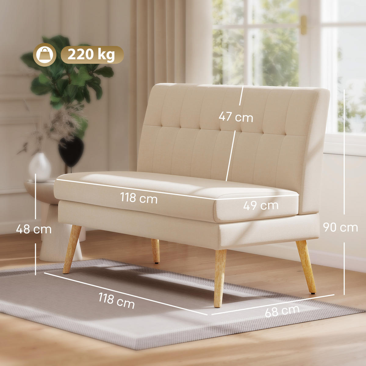 2-SITZER Sofa Beige 118.0/68.0/90.0 cm - Beige, Textil (68/90/118cm)