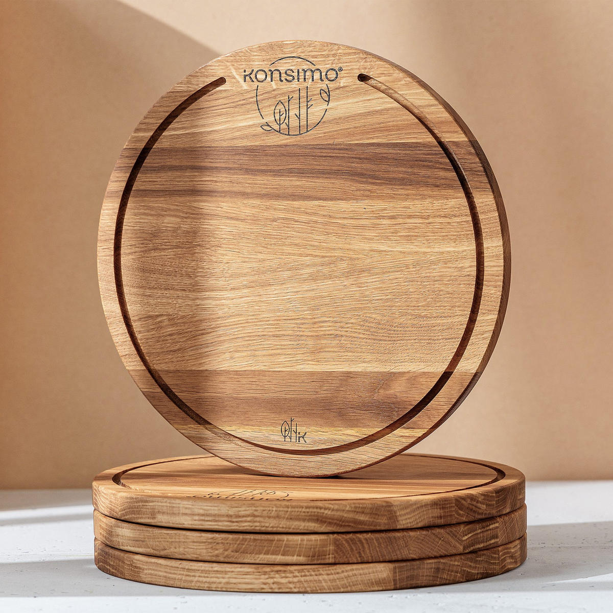 SCHNEIDEBRETT Set mit Halter Hemero 4tlg - Eichefarben, Holz (25/8cm) - KONSIMO®