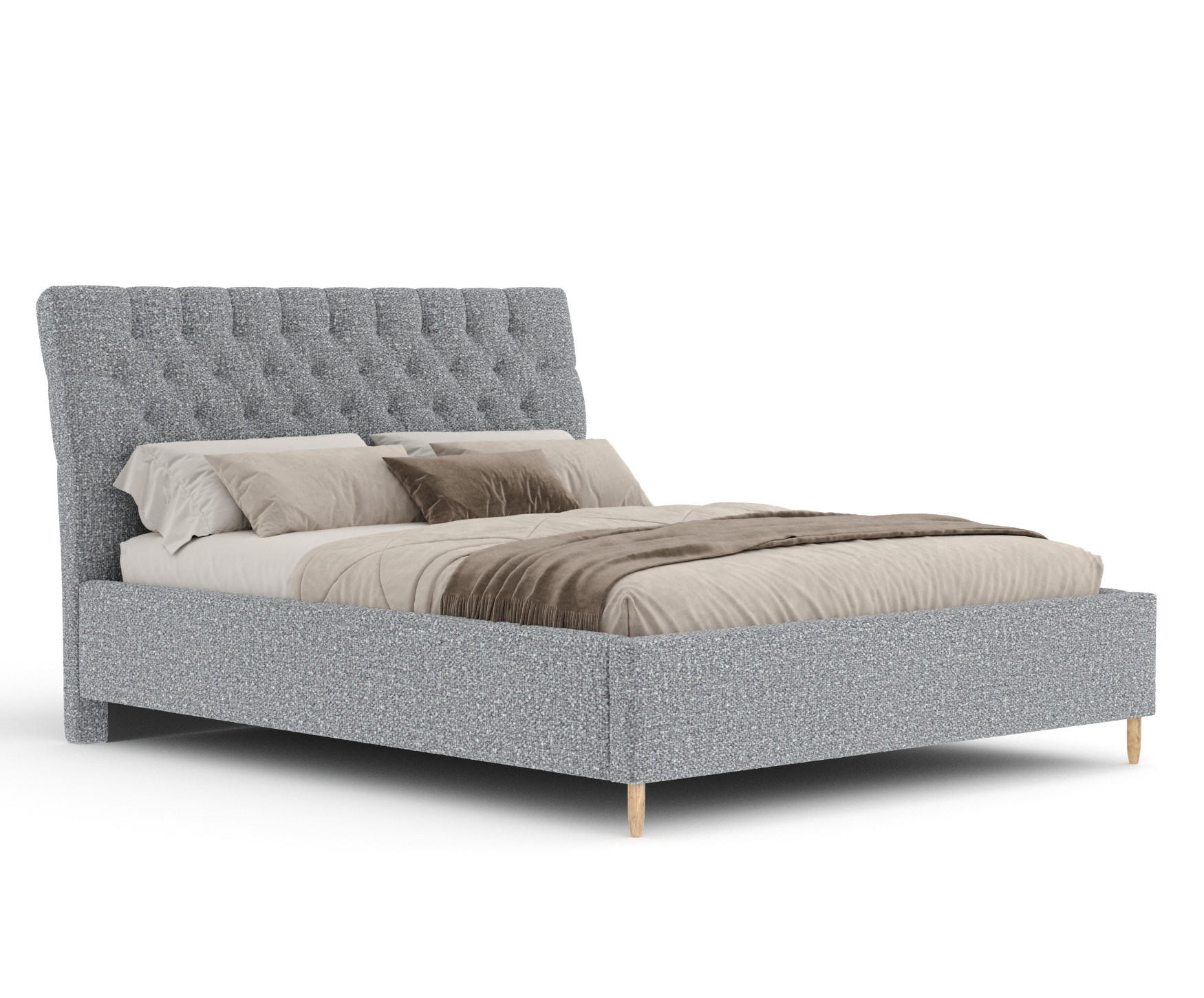 POLSTERBETT Vezzola Grau 180/200 cm im Plüsch-Stoff - Naturfarben/Grau, Holz/Holzwerkstoff (180/200cm) - Maison de Reve