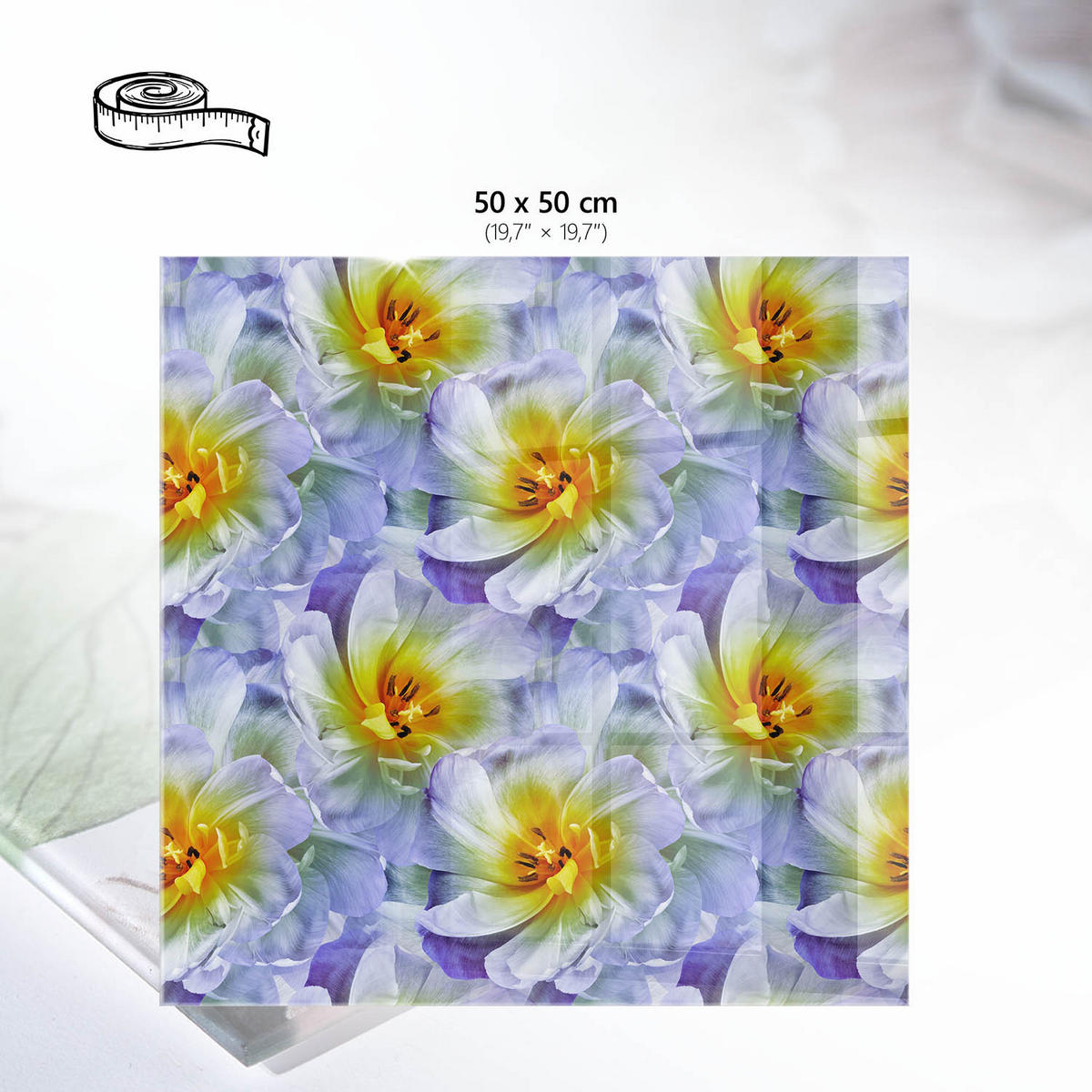 TISCHPLATTE 50x50 cm – Blumenmuster - Beige, Glas (50/50/0.4cm) - Wallfluent