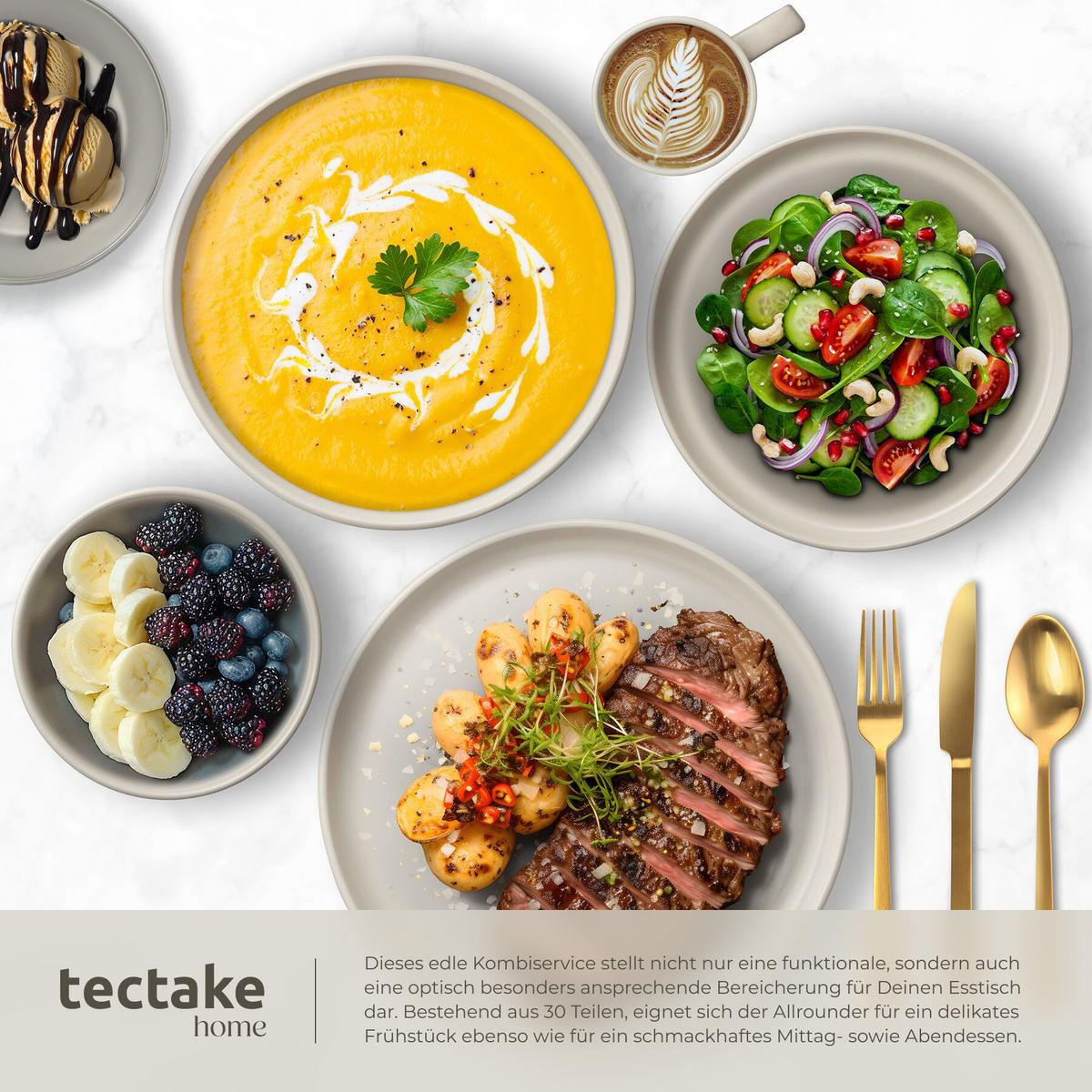 KÜCHENSTARTERSET 47er Set Una/Parma, inklusive Topfschonern und anklemmbaren Griffen, schwarz/taupe - Taupe/Schwarz, Keramik (30/8.5/46.5cm) - tectake