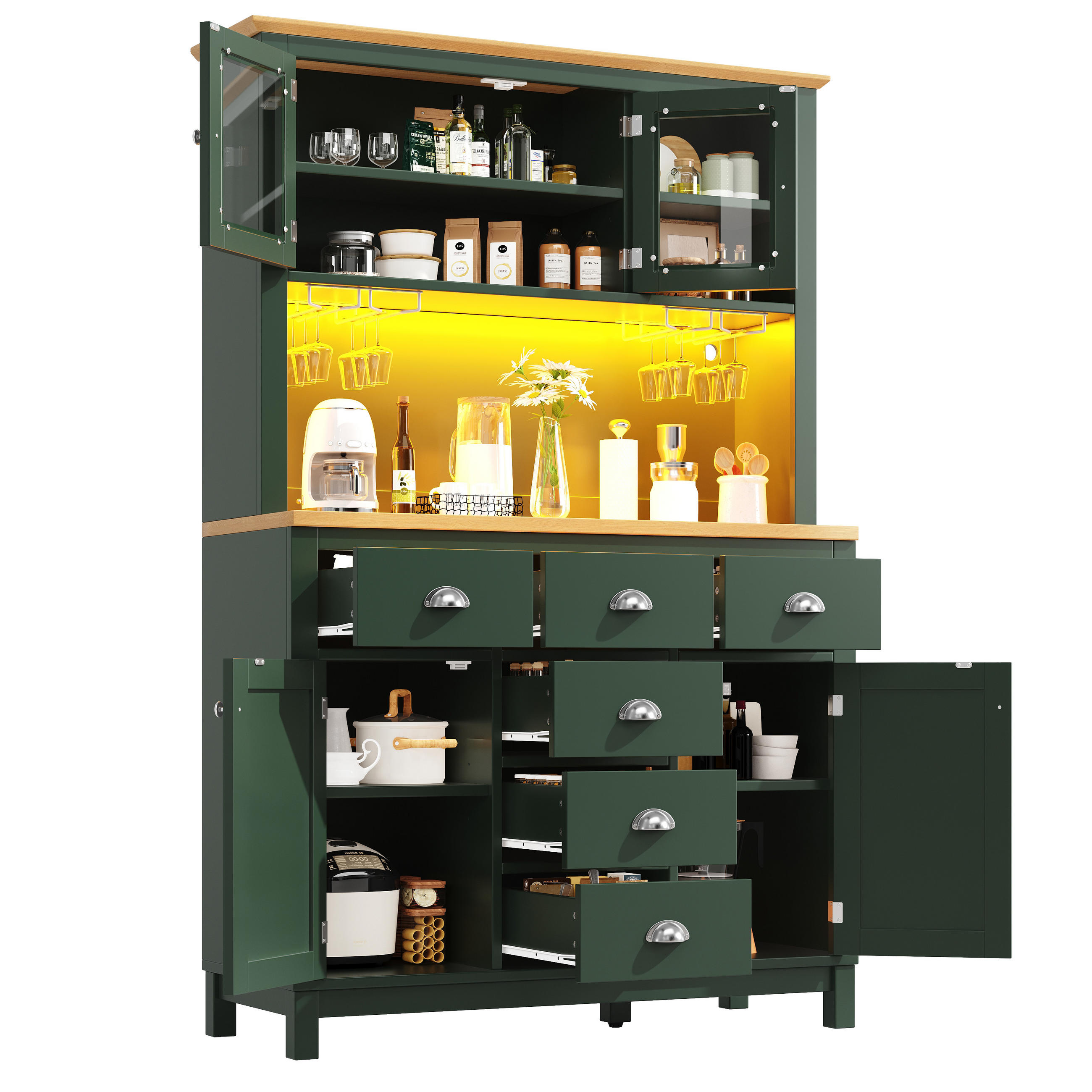 BUFFETSCHRANK 104/40/180 cm grün aus MDF mit LED-Lichtleiste - Grün, Holzwerkstoff (104/180/40cm) - OKWISH