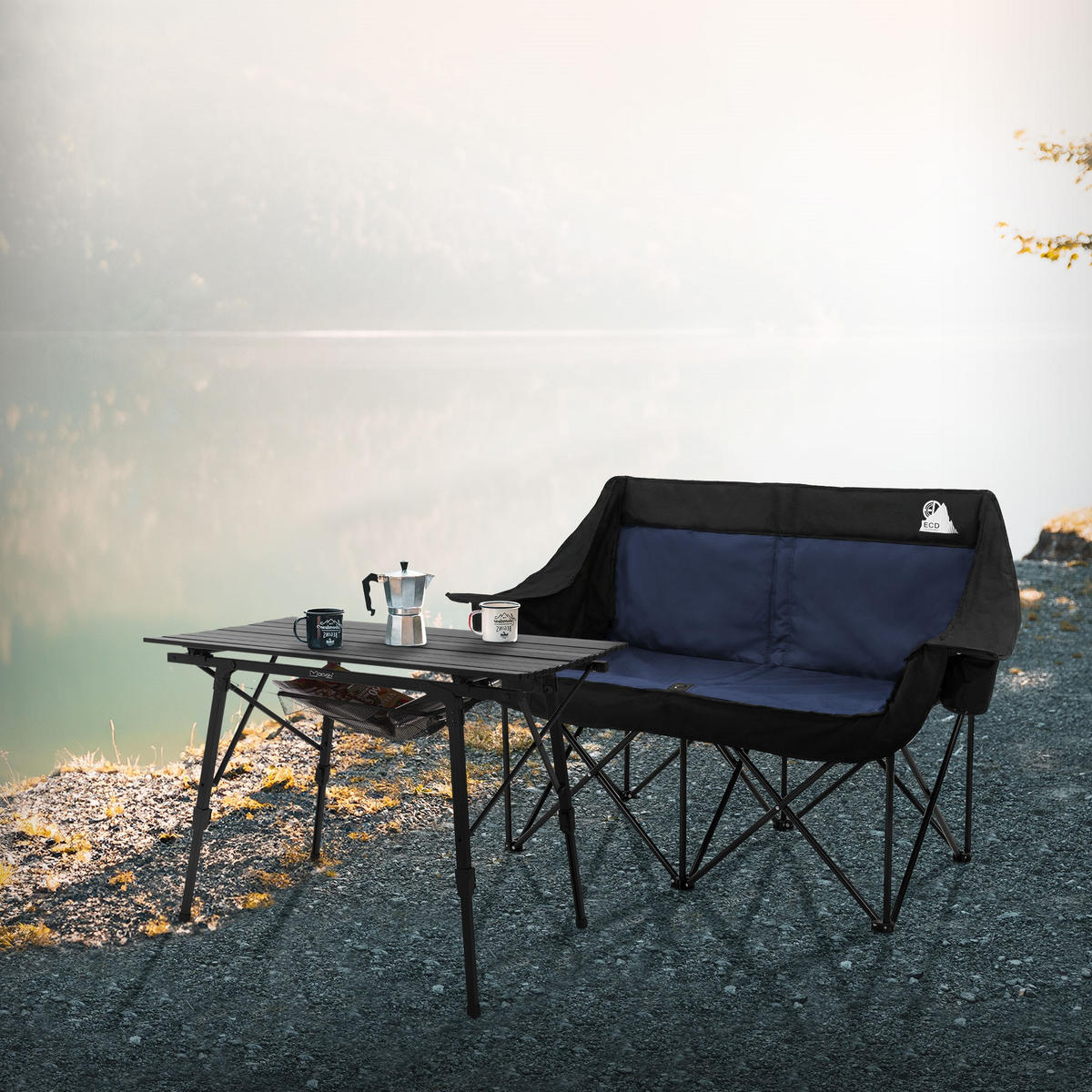 SKLÁDACÍ KEMPINGOVÁ ŽIDLE pro 2 osoby, modrá, s ocelovou konstrukcí, 54,5 x 145,92 cm - modrá, textil (145/92/54.5cm) - ECD-Germany