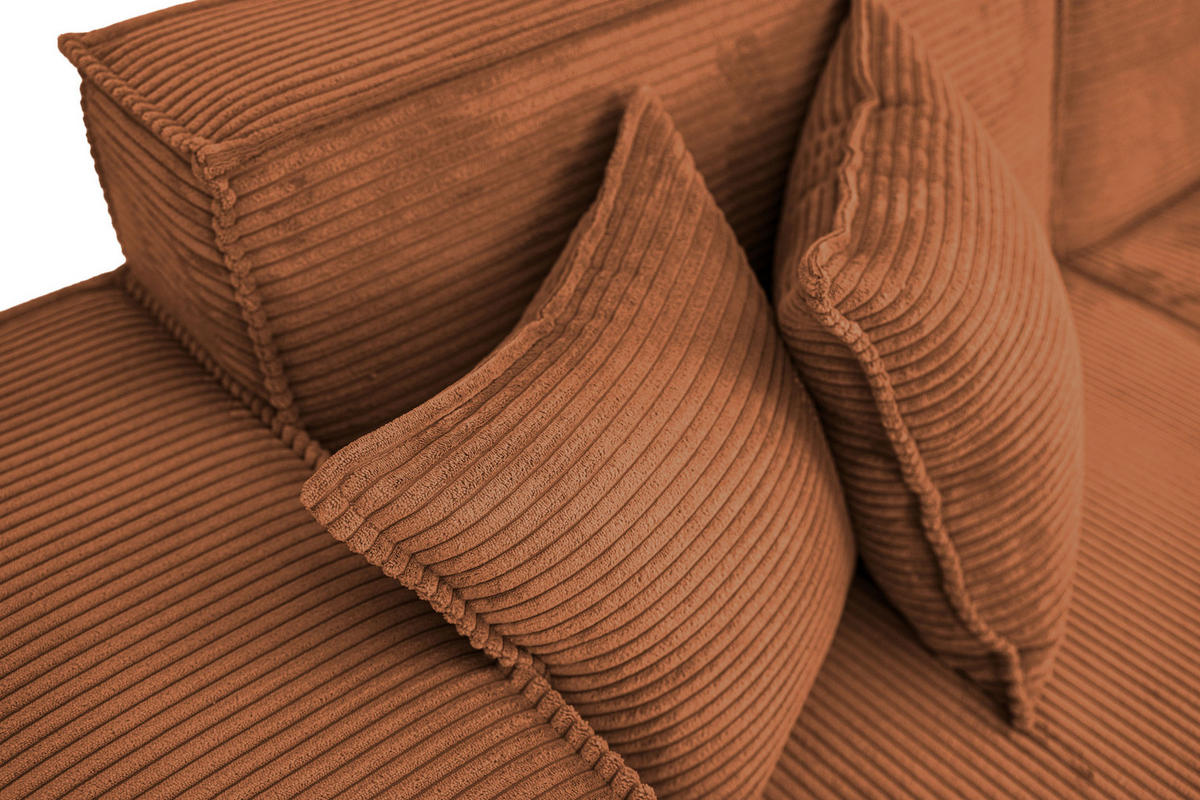 ECKSOFA Hana Loft 3-Sitzer Ecke Links, Cordstoff Chenille, Orange 241/80/168 cm - Schwarz/Orange, Textil/Metall (241/168cm) - WFL GROUP