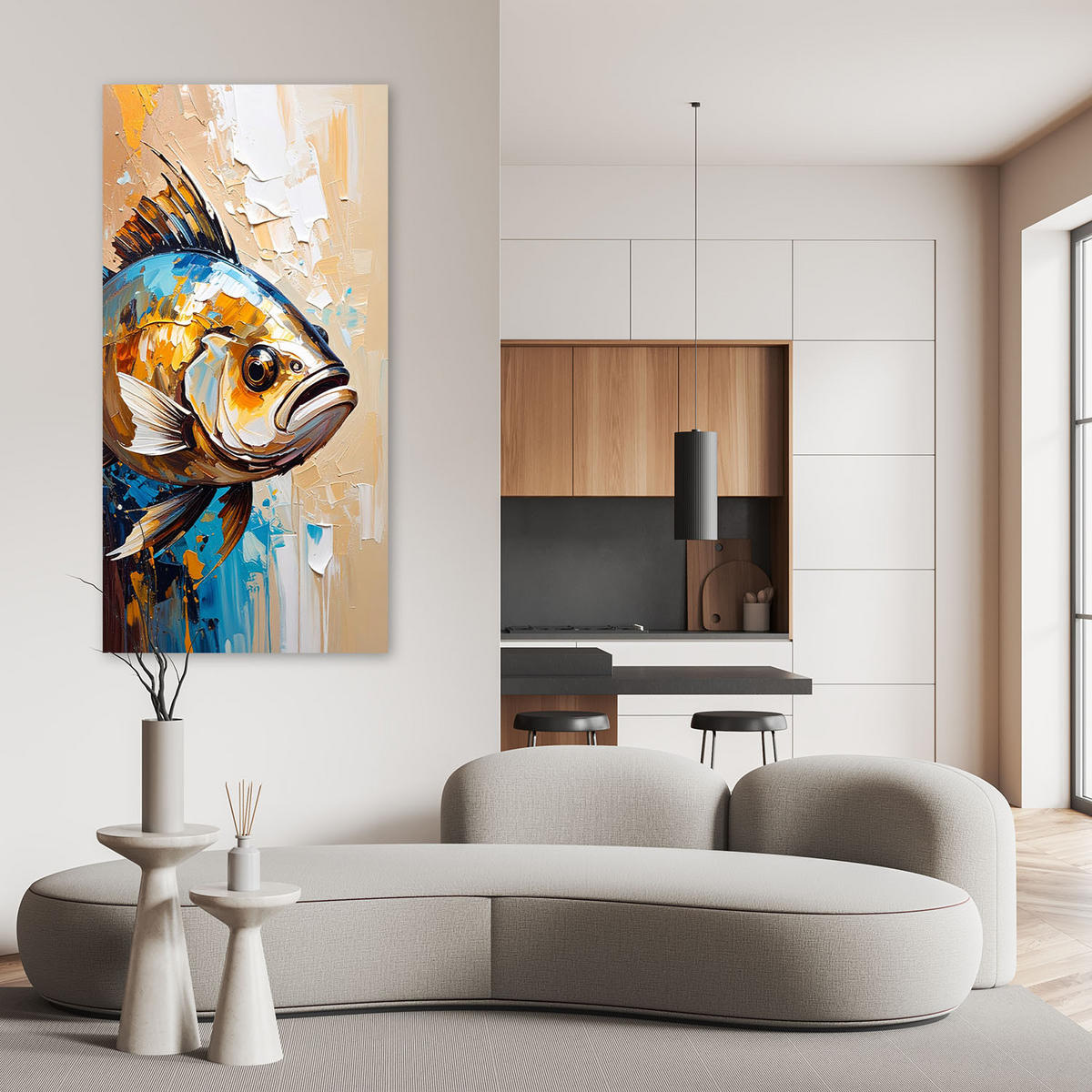 LEINWANDBILD Fisch Meerestier 50x100cm - Beige, Textil (50/100cm) - Feeby