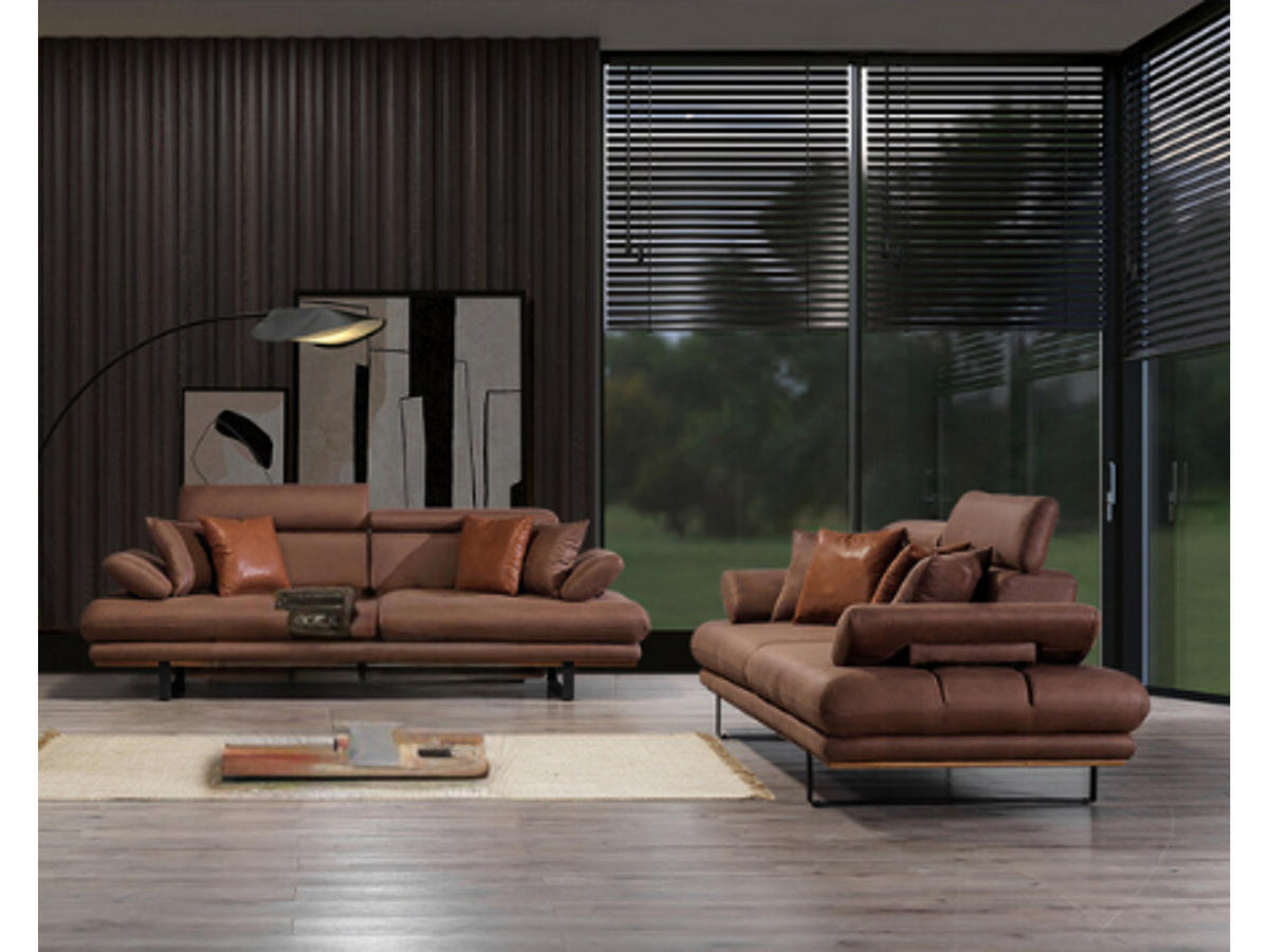 SITZGARNITUR Energy, Braun Stellvariante 3+3 - Braun, Leder (240/80/100cm) - Villa Möbel