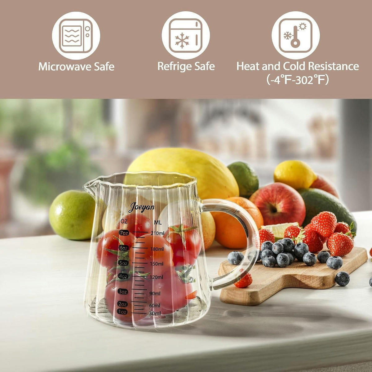 MESSBECHER Glas 210 ml mit Griff und Skala - Transparent, Glas (0.21L)