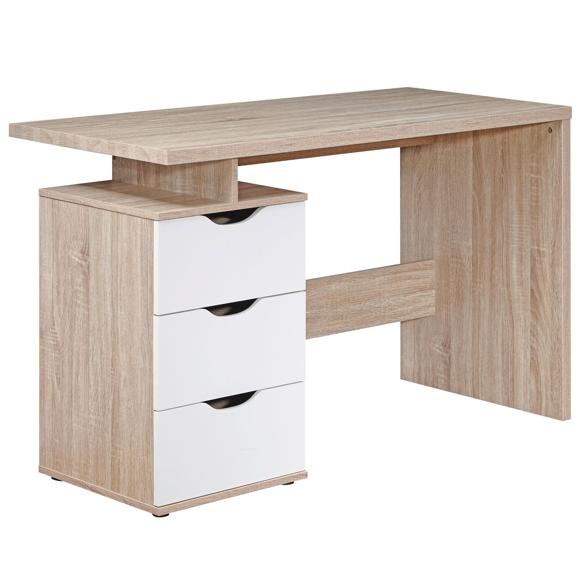 SCHREIBTISCH – Sonoma Weiß, 120x76x53 cm, 3 Schubladen, stilvoll - Beige, Holz (53/120/76cm) - KADIMA DESIGN