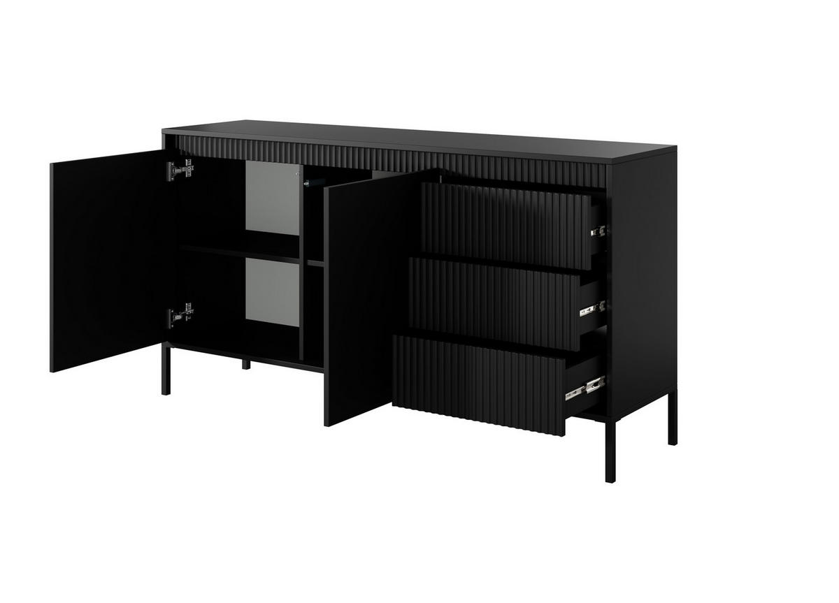 KOMMODE: 3 Schubladen, 2 Türen, Schwarz, 153,5 x 39,5 x 81,4 cm - Schwarz, Holzwerkstoff/Metall (153.5/81.4/39.5cm) - 3XE LIVING