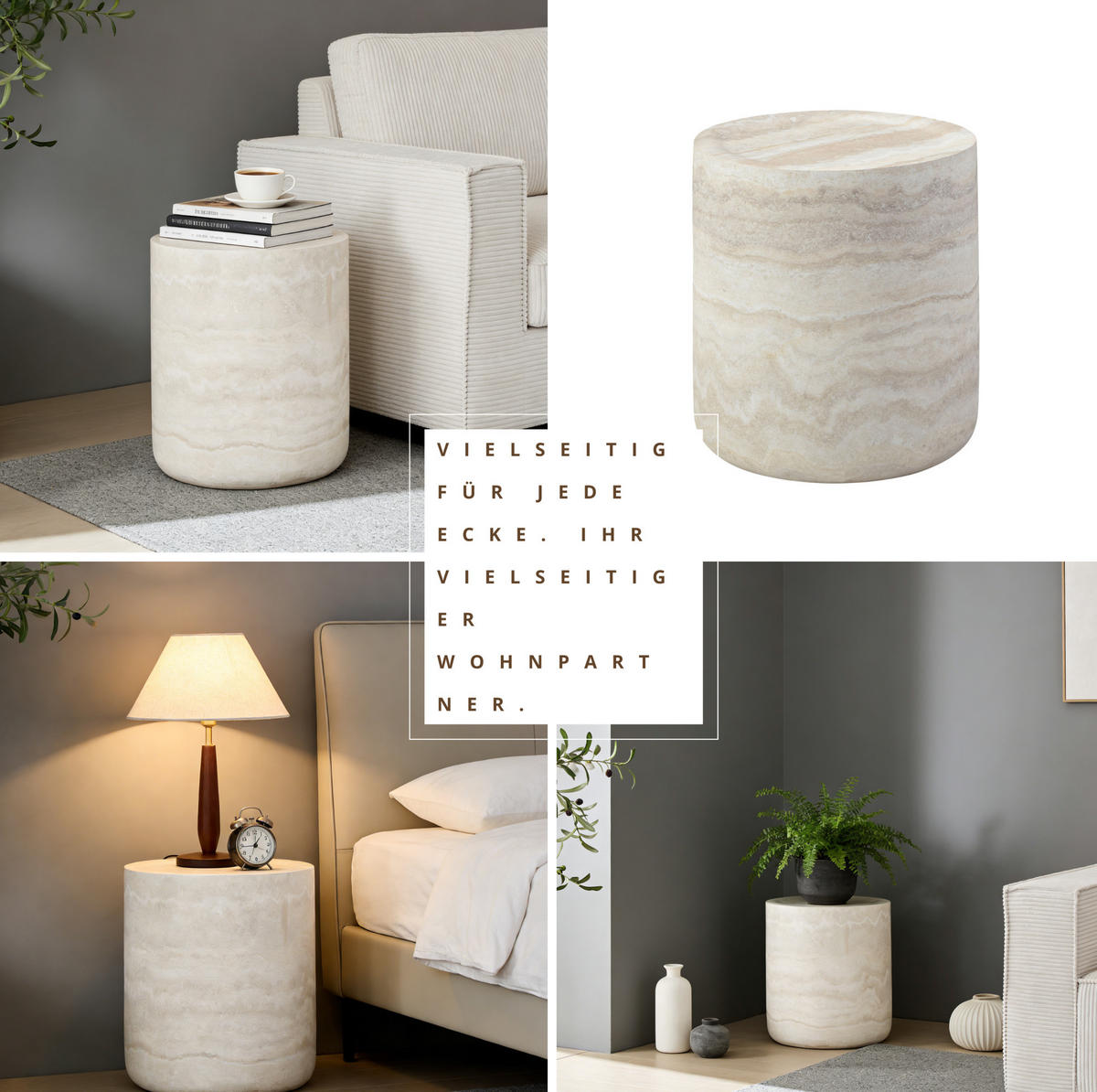 BEISTELLTISCH rund 40/45 cm in Beige aus Fiberglas mit strukturierter Oberfläche - Beige, Glas (40/40/45cm) - BEAOK