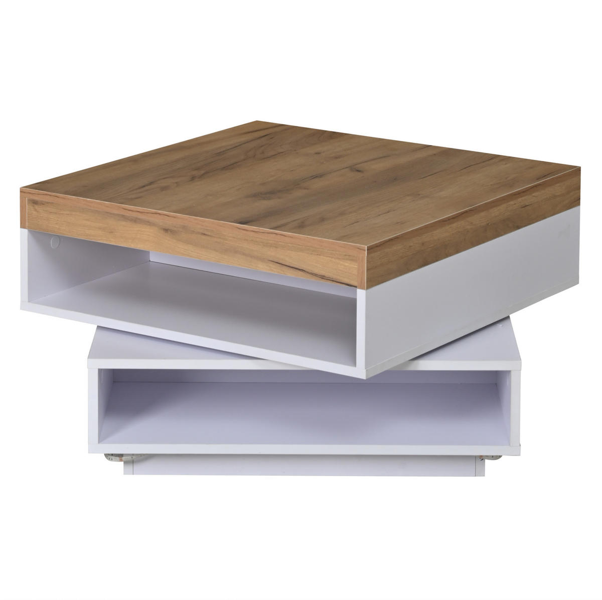 KONFERENČNÍ stolek 65/65/40 cm bílá a dubový dekor z MDF s LED a otočnou deskou - bílá, kompozitní dřevo (65/65/40cm) - OKWISH