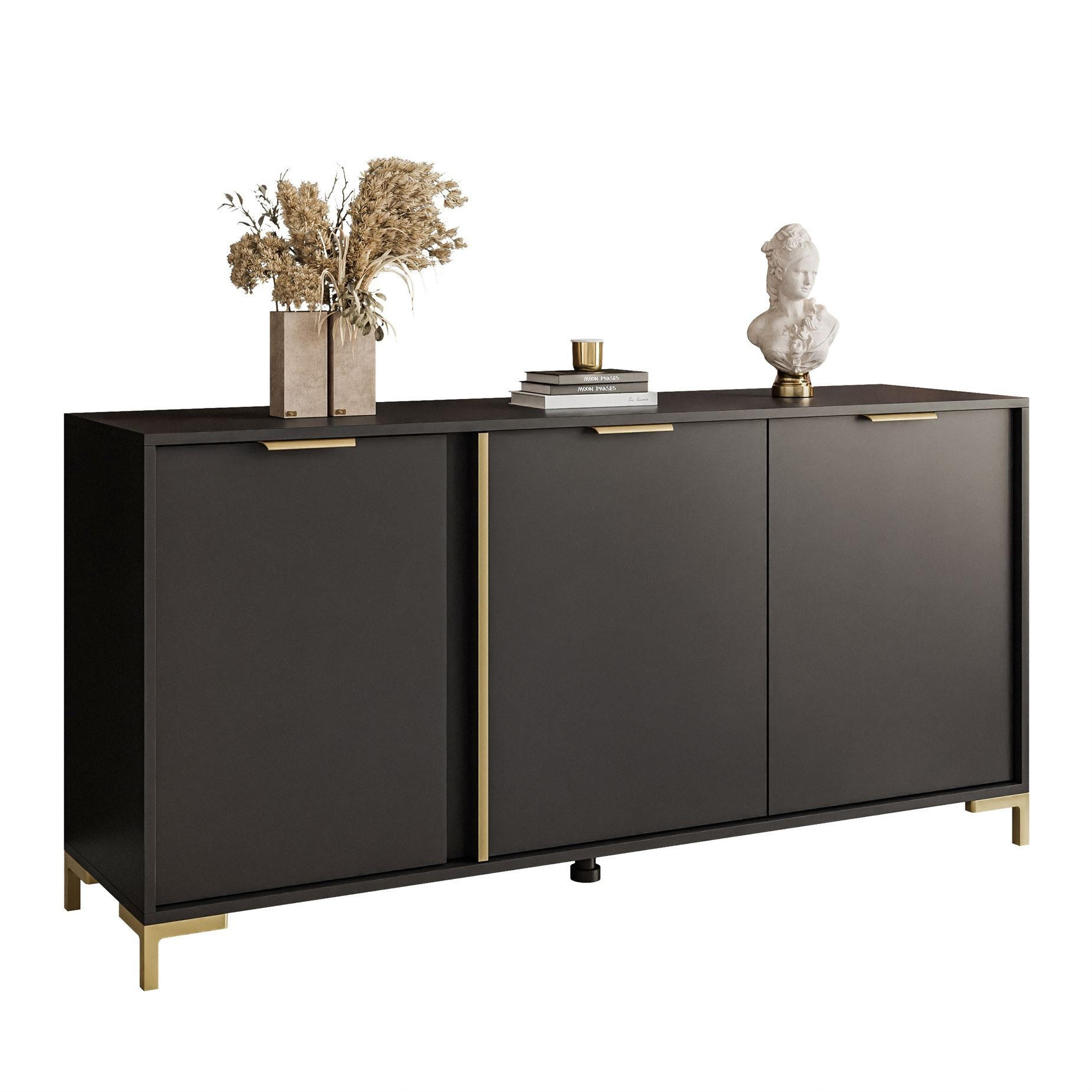 KOMMODE LARETTO 153 cm 3D anthrazit - Schwarz, Holzwerkstoff (153/75.4/40cm) - Lookway