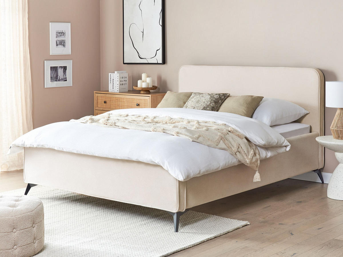 POLSTERBETT mit Lattenrost 160x200 cm Beige Valognes - Beige, Textil (160/200cm) - Beliani