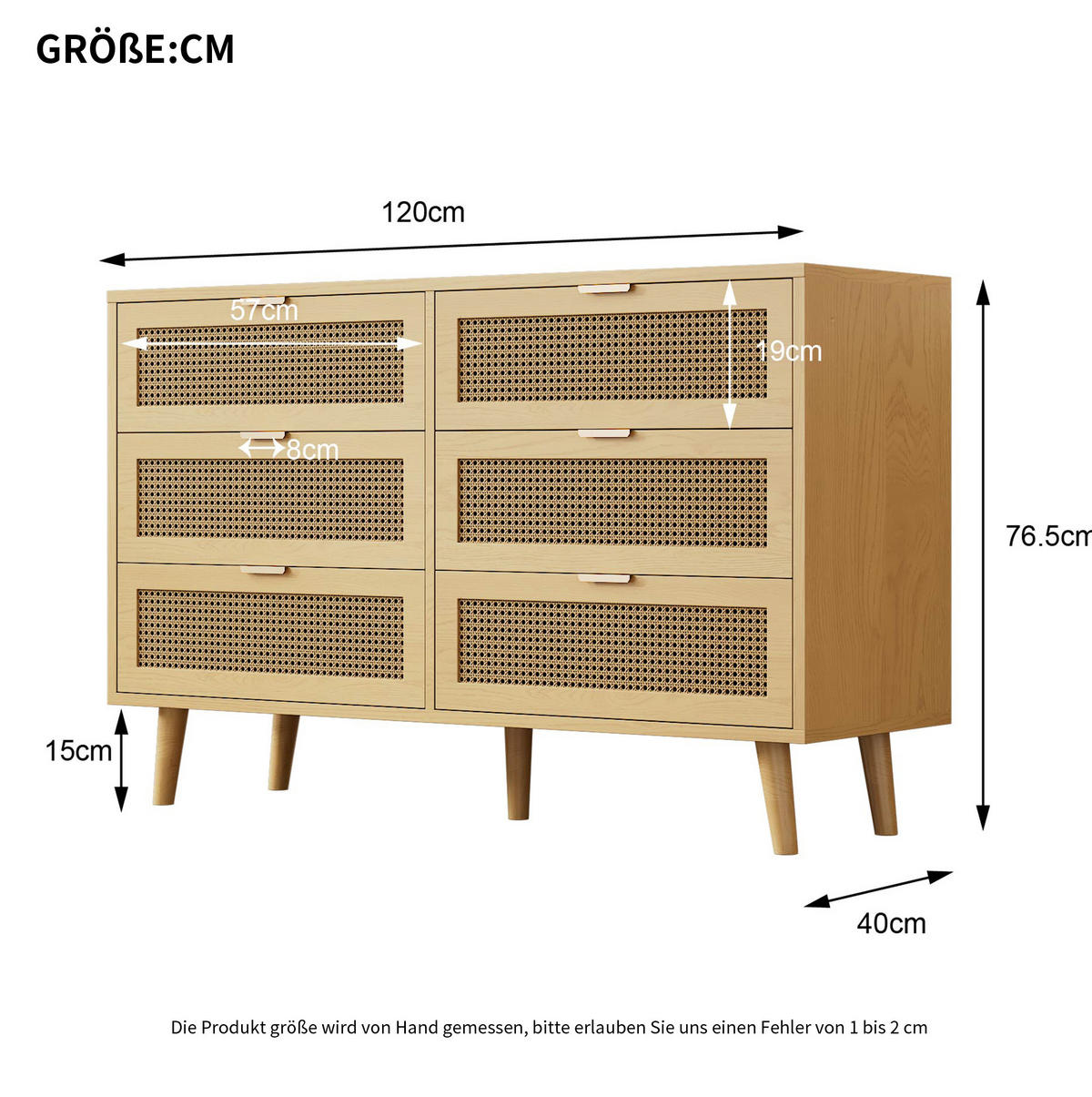 SIDEBOARD 120/76,5/40 cm Walnuss aus Spanplatte und Massivholz mit 6 Schubladen - Eichefarben, Holzwerkstoff (40/76.5/120cm) - OKMYHOME