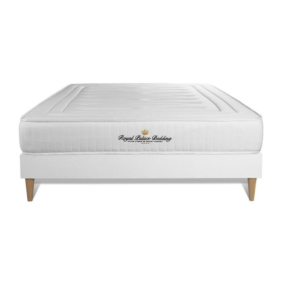 BETT Lancaster Taschenfederkern und Memory-Schaum 140 x 190 cm h3 - Kit Bettgestell Weiß - Beige/Weiß, Holz (140/190cm) - ROYAL PALACE BEDDING