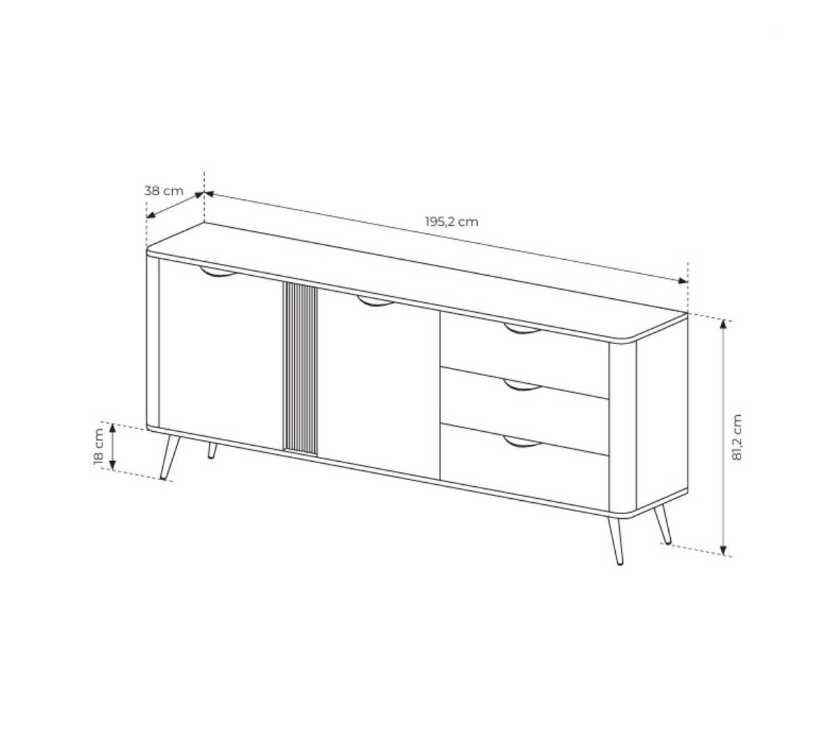 SIDEBOARD NOBILE 195,2x38x81,2 cm mit 3 Schubladen und 2 Türen Eichefarben - Braun, Holzwerkstoff (195.2/81.2/38cm) - MASSENO