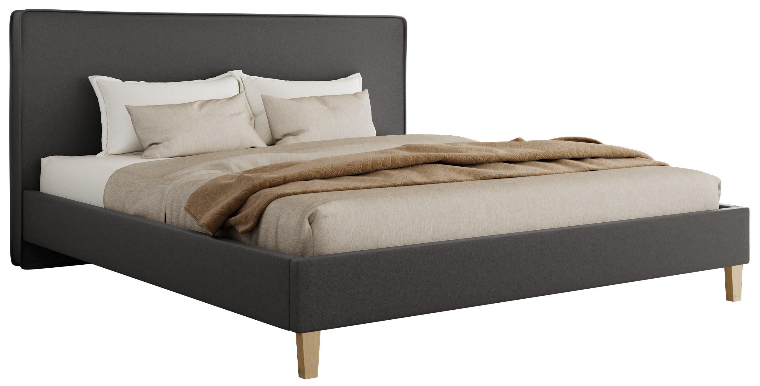 ČALÚNENÁ POSTEĽ LUMARO CLASSIC 160/200 - Tmavosivá Ekokoža - Matrac Pocket - jadrový buk/tmavosivá, drevo/textil (160/200cm) - MKS