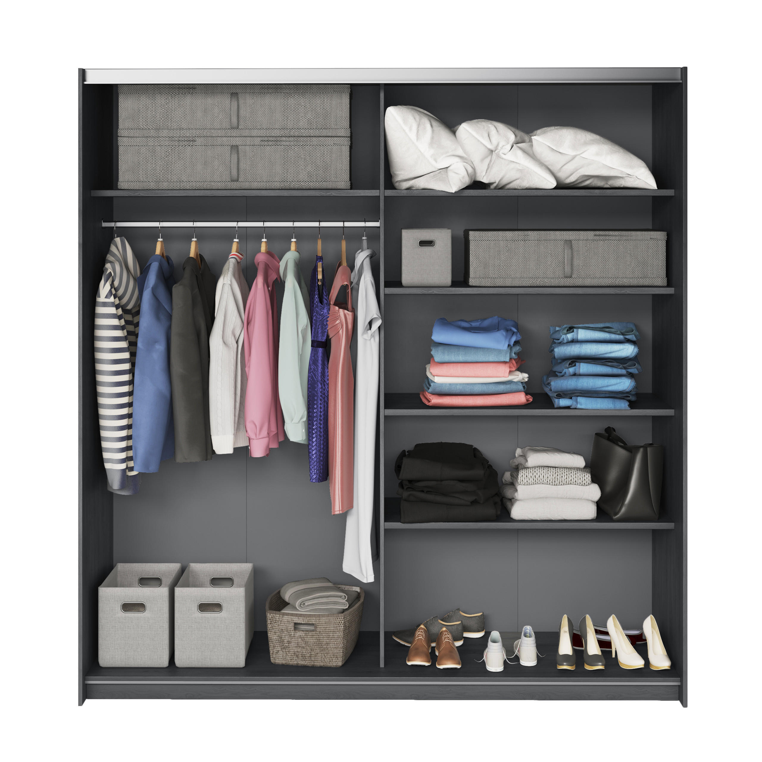 SCHWEBETÜRENSCHRANK COSMICO 200/210/61 cm 2-türig mit Spiegel Hellgrau - Hellgrau, Holzwerkstoff (200/210/61cm) - MASSENO