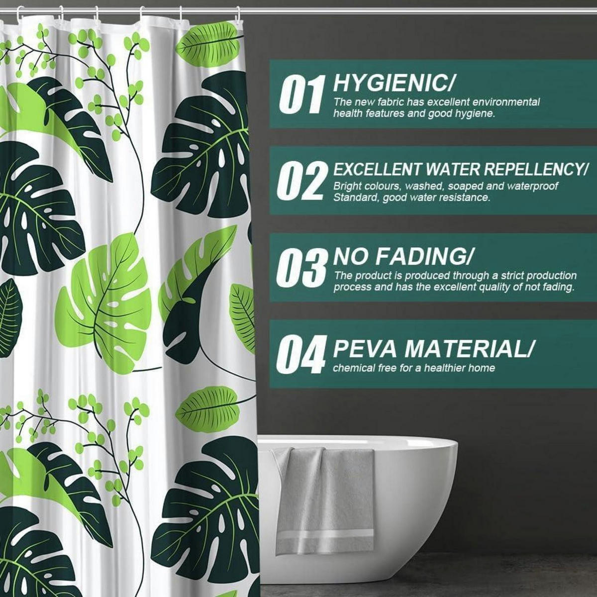DUSCHVORHANG 180 x 180 cm PEVA wasserdicht mit 12 Ringen - Multicolor, Kunststoff (180/180cm)