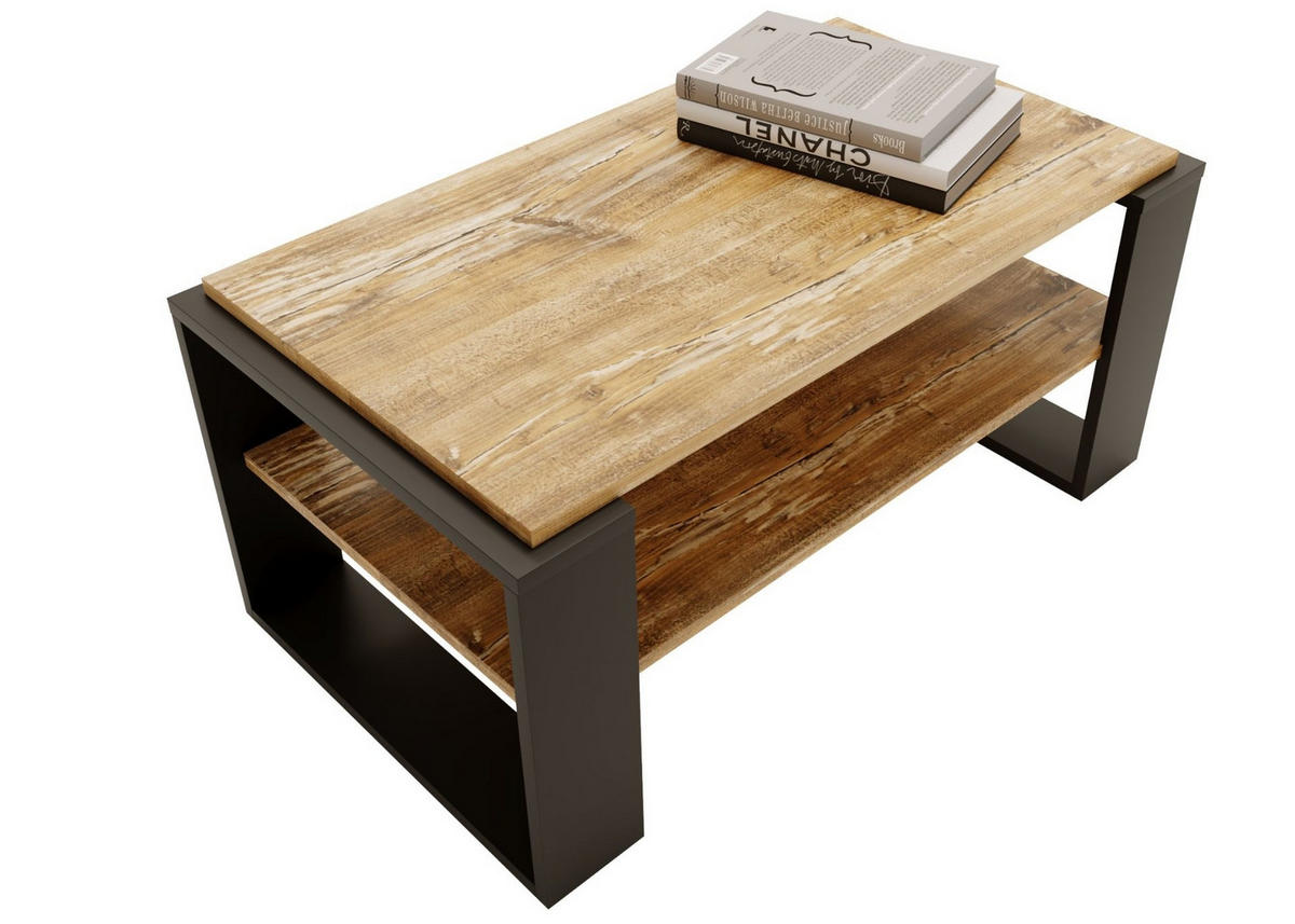 COUCHTISCH Holzwerkstoff rechteckig stabil Kiefer Milford 42/54/96cm - Kiefer Milford/Schwarz, Holzwerkstoff (53.8/96/42cm) - CraftPAK
