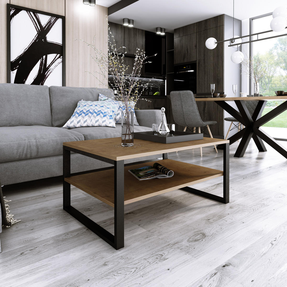 COUCHTISCH Basic rechteckig Lancelot mit Metallbeinen - Alteiche, Metall (60/90/47cm) - Design Möbel