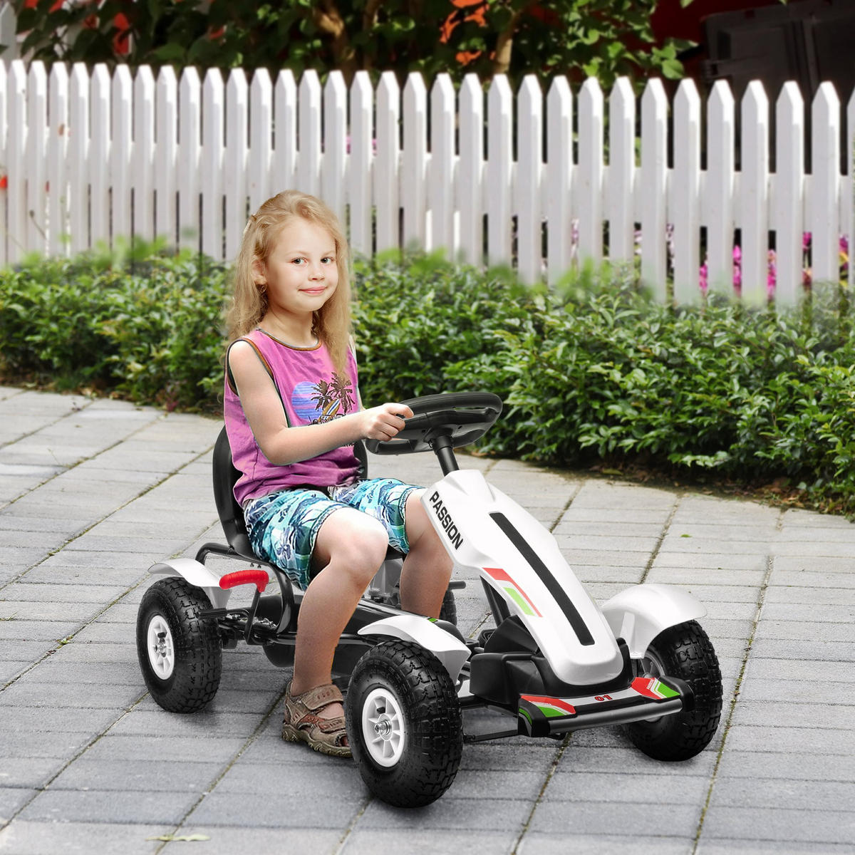 TRETKART DE-13018 verstellbarer Sitz Weiß/Schwarz - Weiß, Kunststoff (121/58/61cm) - ComfortXL