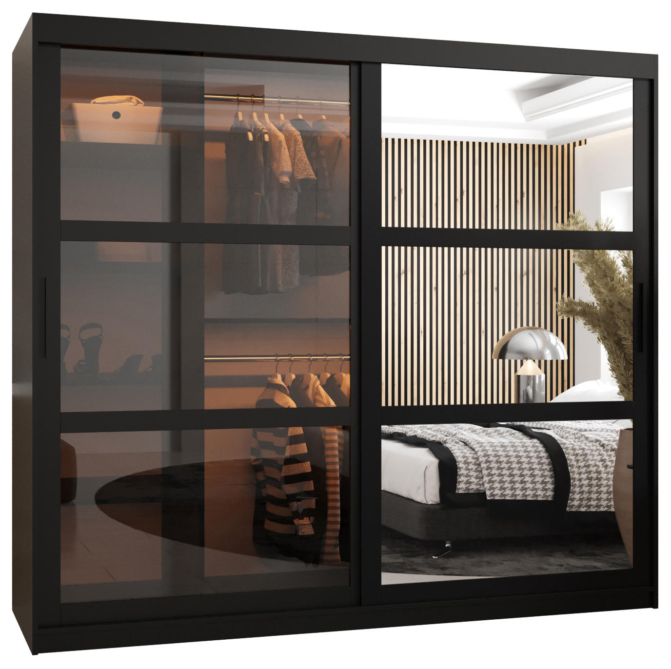 SCHWEBETÜRENSCHRANK 200/200/62 2-türig - Schwarz, Holz/Kunststoff (200/200/62cm) - Abiks Möbel