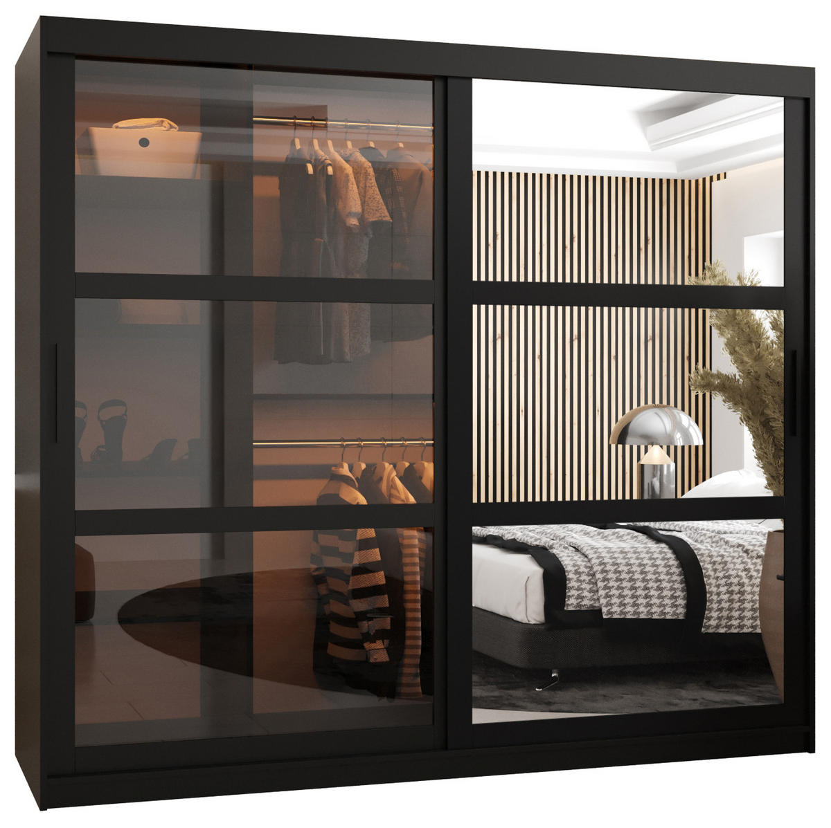SCHWEBETÜRENSCHRANK 200/200/62 2-türig - Schwarz, Holz/Kunststoff (200/200/62cm) - Abiks Möbel