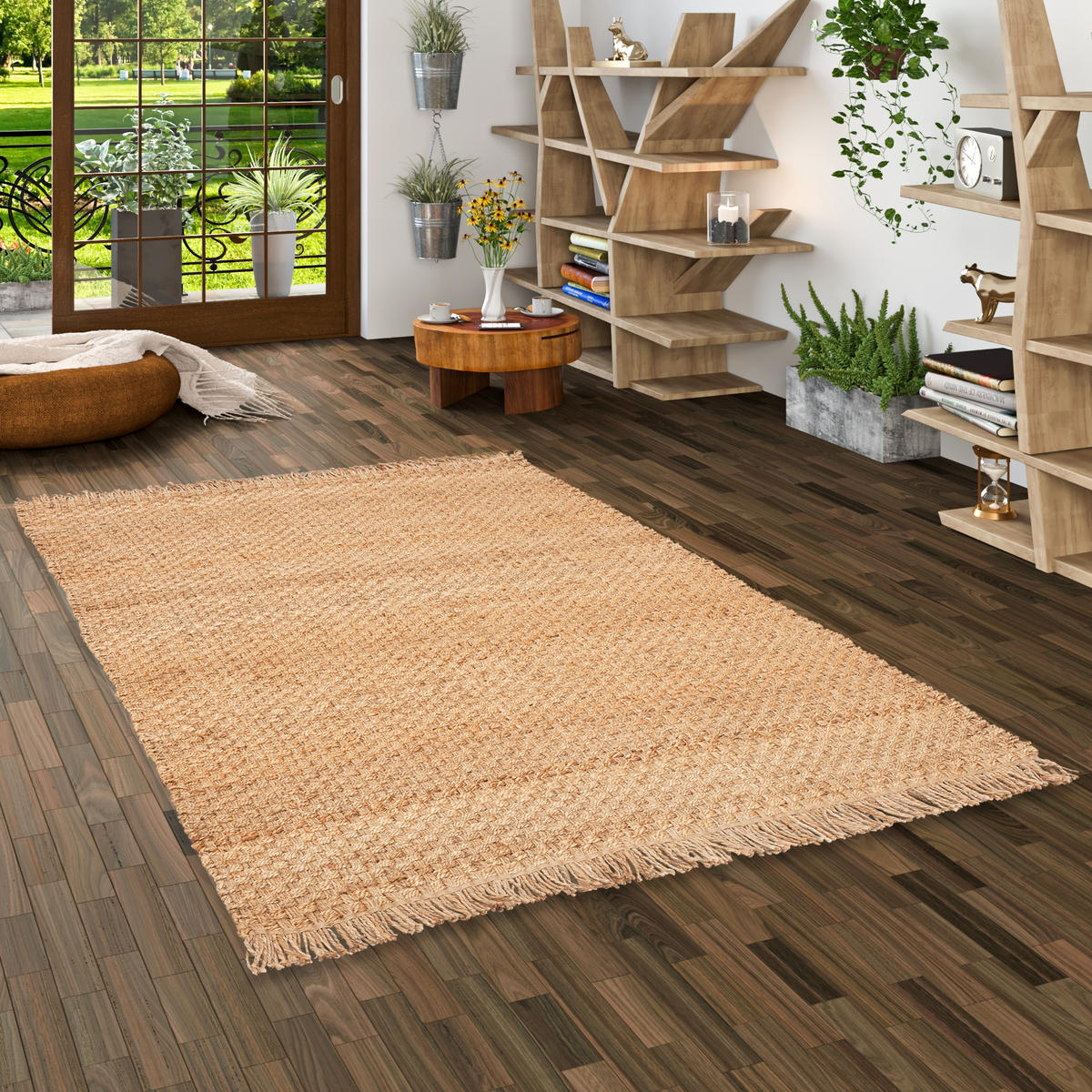 NATURFASER TEPPICH JUTE SALSA MIT FRANSEN - Beige, Textil (120/170cm) - Pergamon